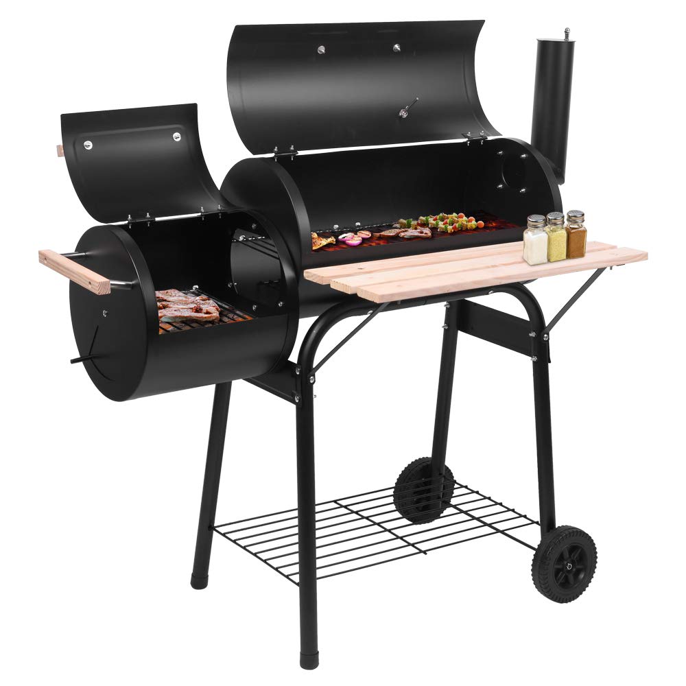44 Inch Charcoal Grill & Offset Smoker with Wheels - Portable Steel BBQ Oven for Backyard, Camping, Picnics & Parties - Outdoor Patio Barbecue Cooker with Side Fire Box | Perfect for Tailgating, Family Gatherings & Grilling Enthusiasts