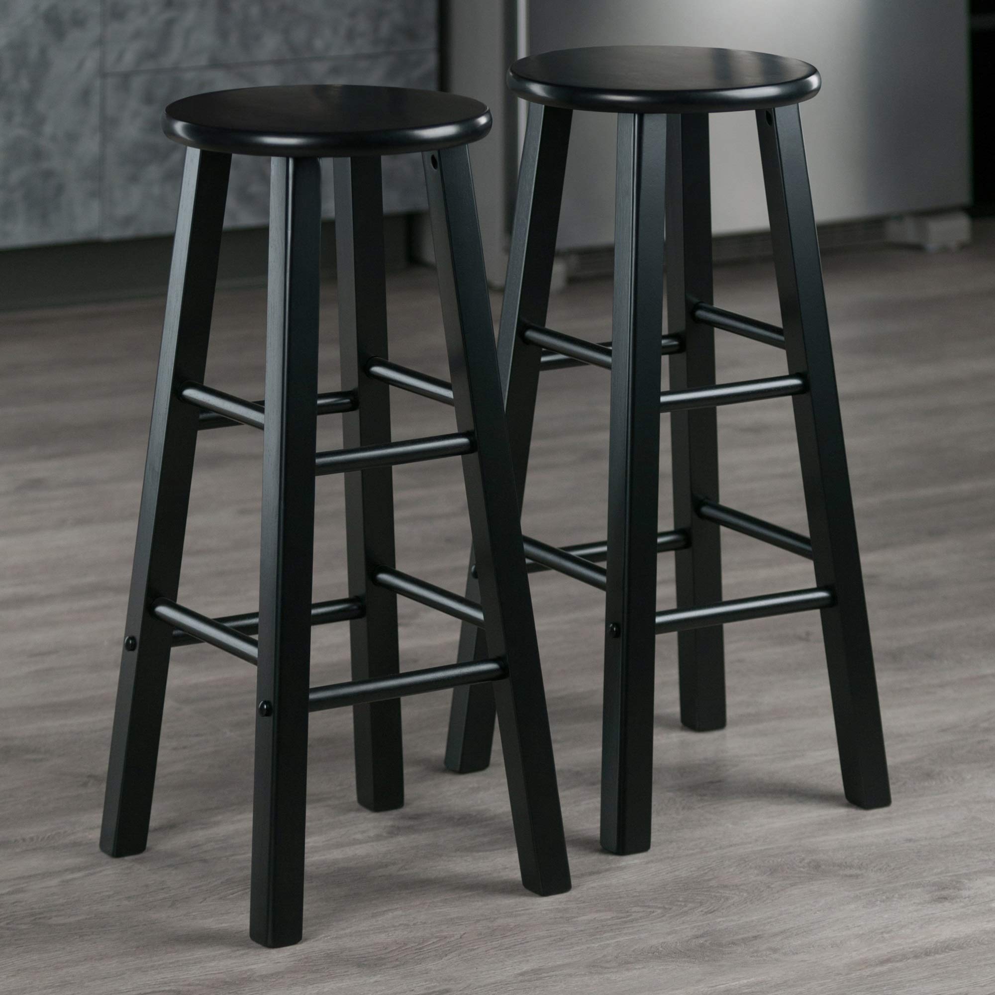Ergode 2-Piece Wooden Bar Stool Set - Solid Black Wood Construction, 220lbs Weight Capacity, 8 Crossbars for Stability, Compact & Easy Assembly - Perfect for Kitchen Islands, Breakfast Bars, and Home Decor