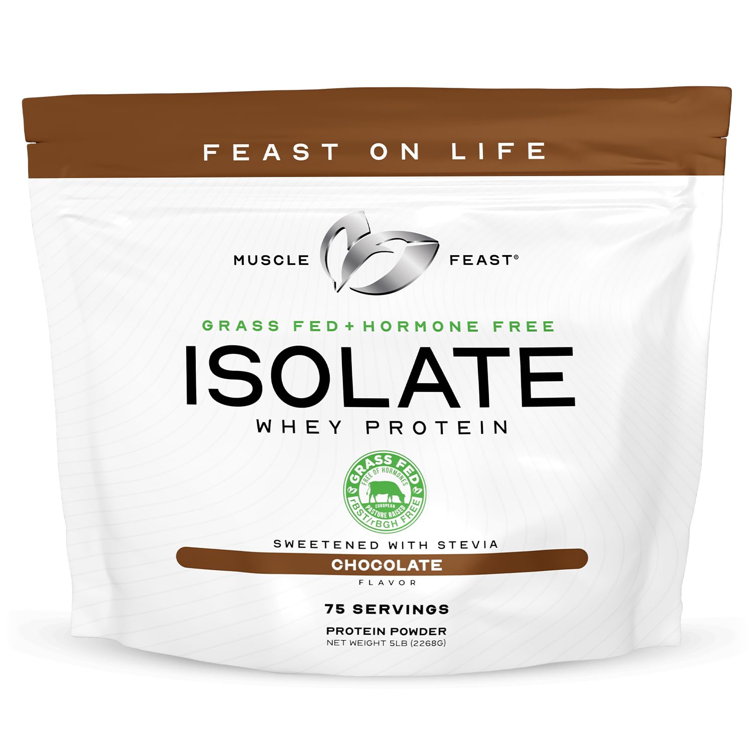 Muscle Feast Grass-Fed Whey Protein Isolate Powder - 5lb Chocolate Flavor, All Natural, Hormone Free, Pasture Raised for Muscle Recovery & Post-Workout Nutrition | Ideal for Gym, Fitness & Bodybuilding