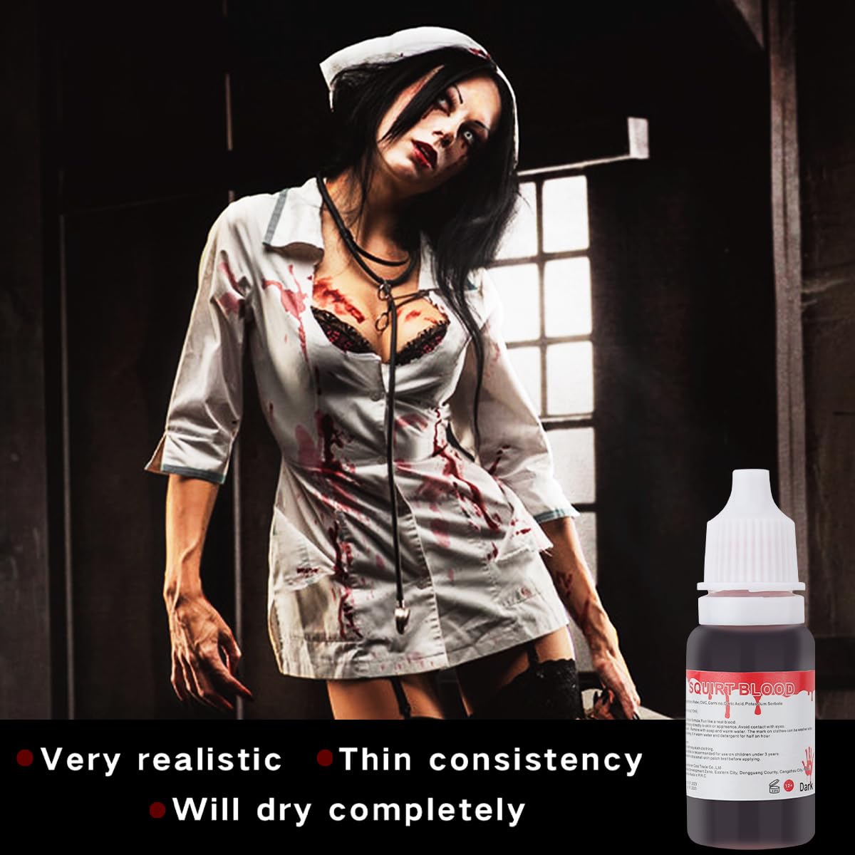 Realistic Fake Blood Makeup Kit - 0.35oz (10ml) Washable SFX Blood for Halloween, Vampire & Zombie Costumes | Eye Drops, Nose Bleeds & Wound Effects | Perfect for Cosplay, Theater & Horror Parties