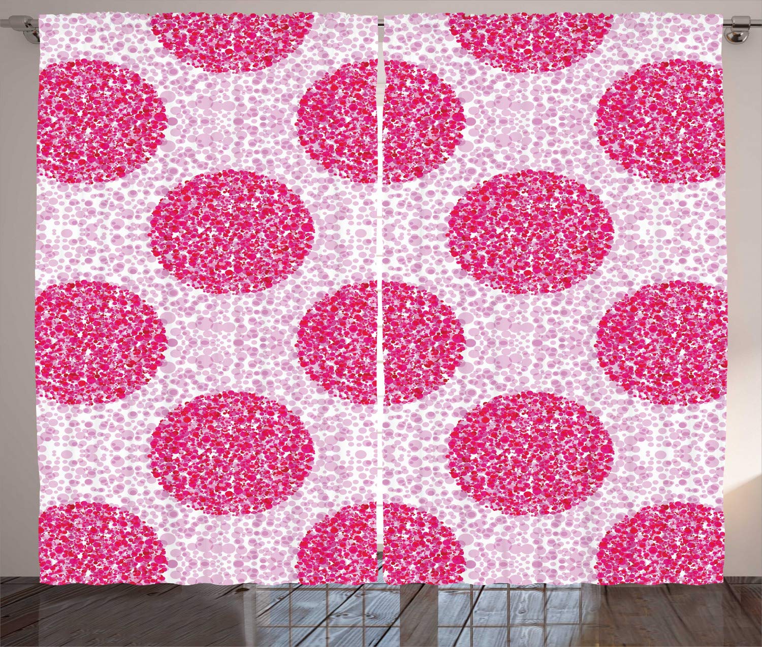 Ambesonne Abstract Curtains - Large & Small Polka Dot Round Bubble Design, 2 Panel Set for Living Room & Bedroom, 108