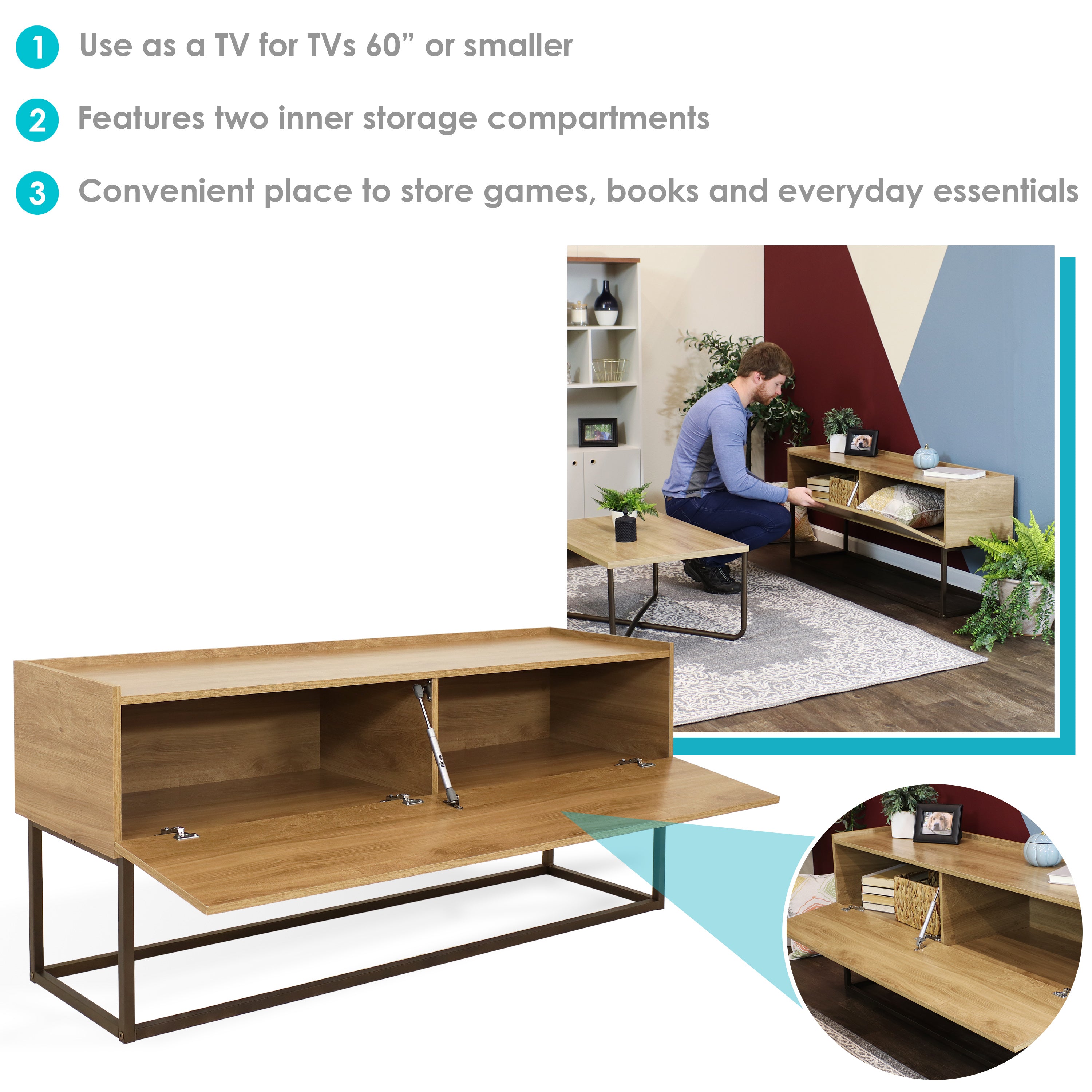 Sunnydaze Industrial Console Table 54.75 Inch - Rustic Brown Wood & Metal Entryway Table for Living Room, Hallway, or Foyer Decor
