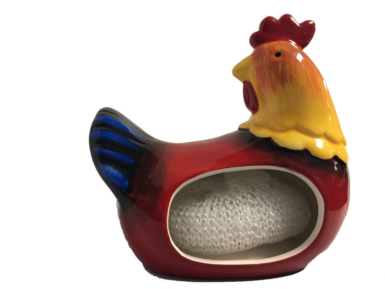 Ceramic Sponge Holder with Blue Chicken Design - Durable Kitchen Organizer for Sinks & Countertops - Perfect for Dishwashing & Cleaning Tools Storage
