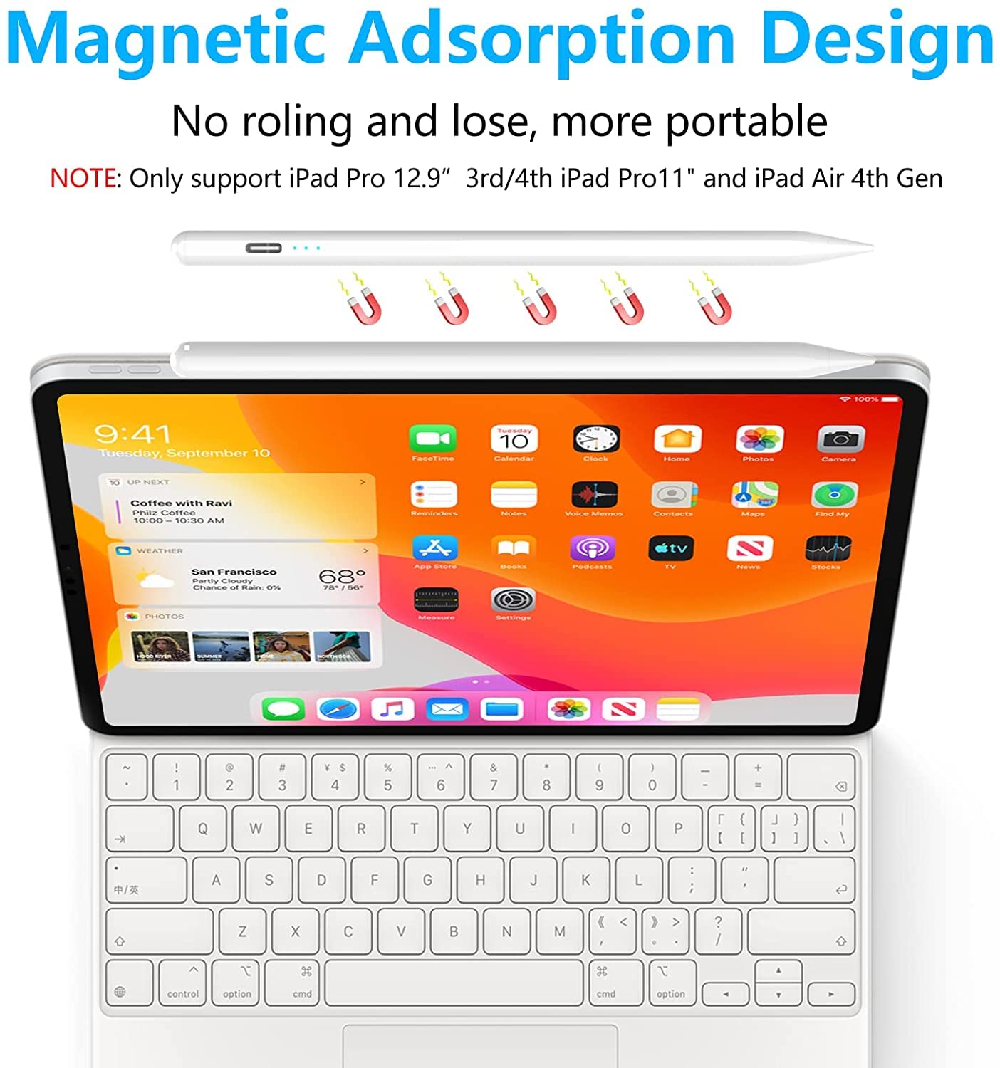 Premium Magnetic Touch Stylus Pen for iPad (2018-2024) - Tilt & Palm Rejection, Compatible with iPad Pro 11/12.9, iPad Air 3/4, iPad Mini 5/6 - Perfect for Drawing, Note-Taking & Digital Art