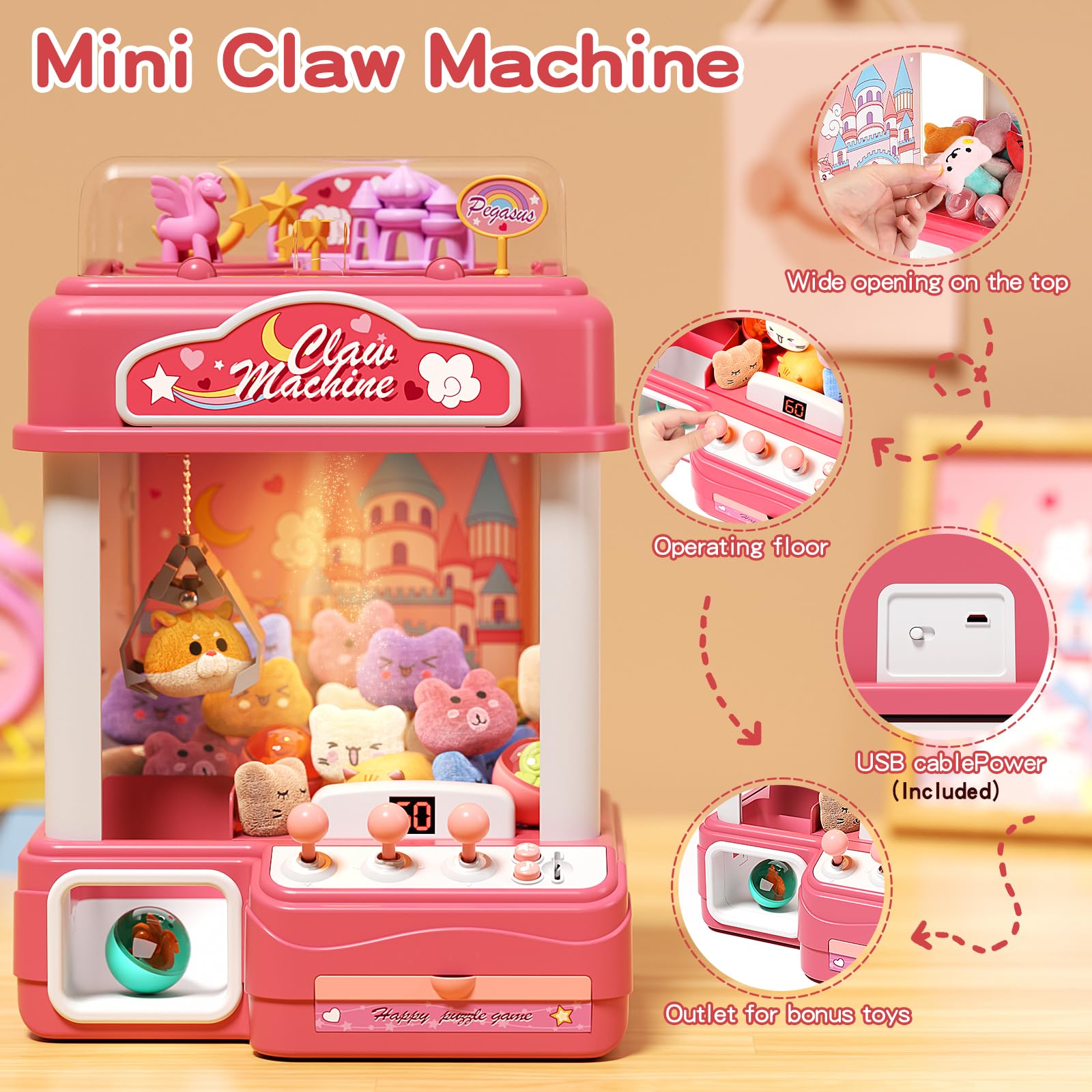 Kids Claw Machine Toy - Large Electronic Candy Vending Grabber Game with Lights & Sound - Prize Dispenser for Birthday Parties - Includes 30 Prizes & 25 Coins - Fun Arcade Game for Boys & Girls at Home, Carnivals & Family Gatherings