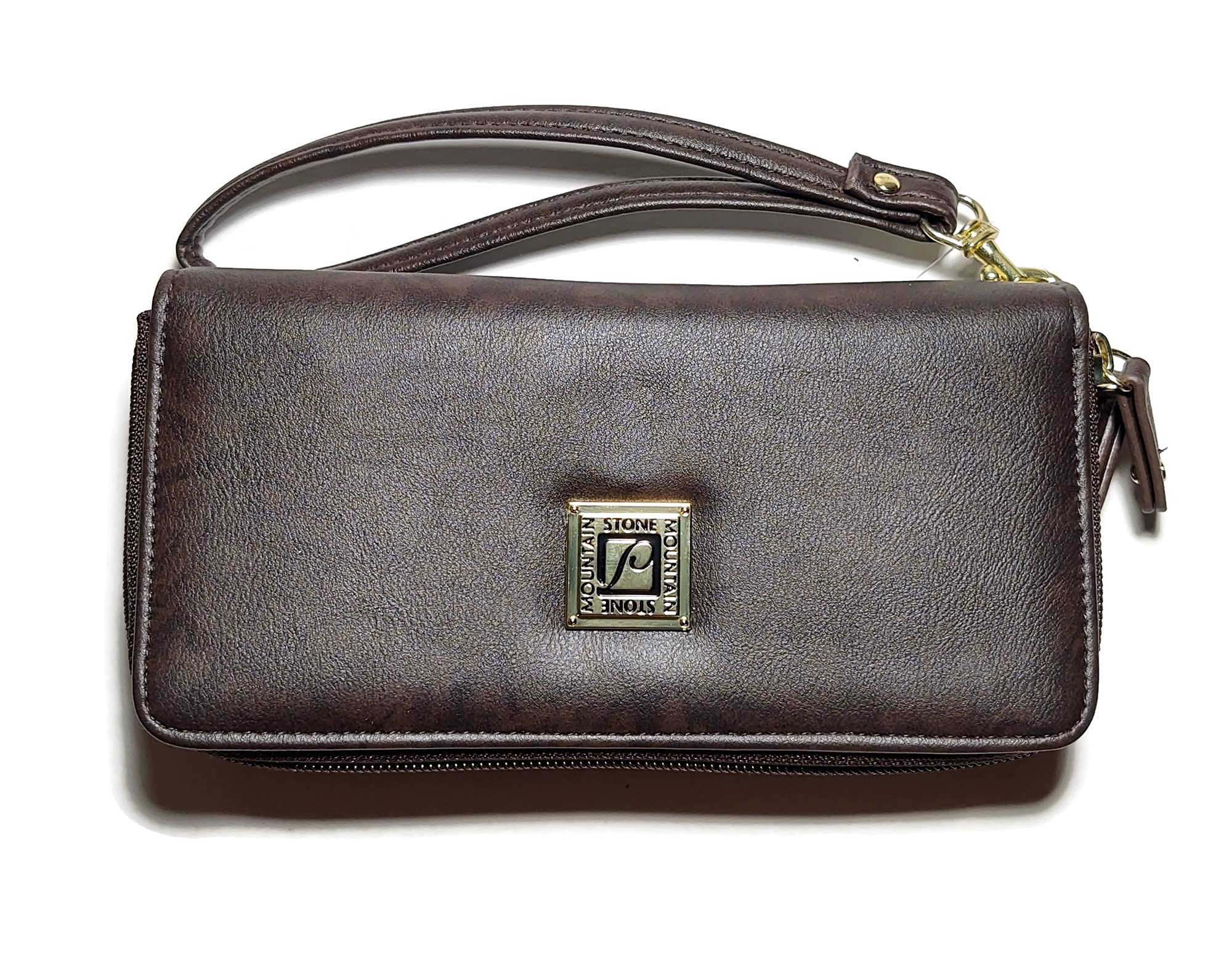 Stone Mountain Crunch SLG Wristlet Wallet for Women - Matte Brown Leather Crossbody Phone Purse - Perfect for Travel, Shopping & Everyday Use