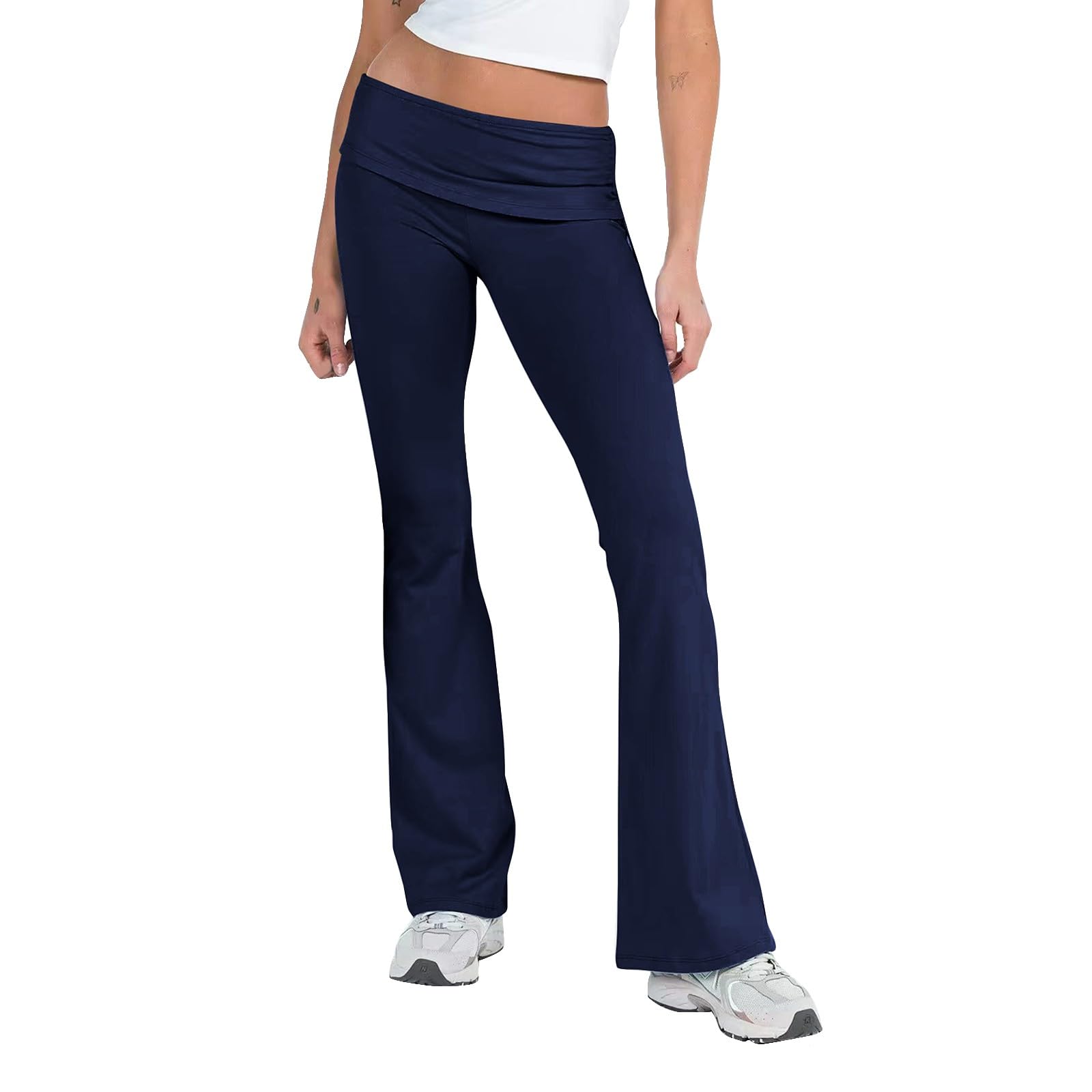 Women's Flare Leggings - Fold Over Yoga Pants, Y2K Low Rise Wide Leg Sweatpants, Buttery Soft Bell Bottom Pants for Yoga, Workouts & Casual Wear