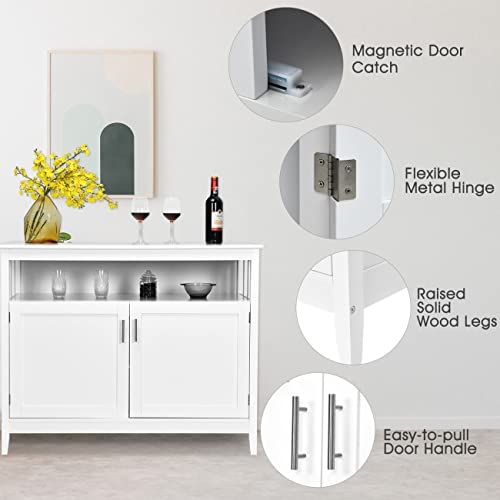 White Wooden Sideboard Buffet Cabinet with 2 Doors & Open Shelf - Kitchen Storage, Dining Room Console, Server Island Table - Perfect for Home, Office, and Restaurant Use