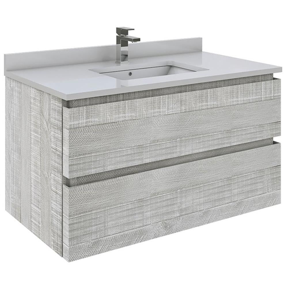 Fresca FCB3136ASH-CWH-U Formosa 36 Inch Wall Mount Modern Bathroom Vanity with Sink in Sage Gray - Space Saving Storage Cabinet with Overflow Basin & Countertop | Perfect for Small Bathrooms, Powder Rooms & Apartment Renovations