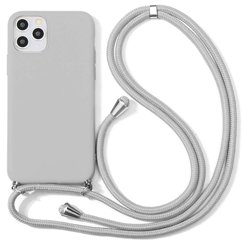 Eouine Crossbody Phone Case for iPhone 12 Pro Max (6.7 Inch) - Anti-Scratch Gray Silicone TPU Cover with Adjustable Neck Lanyard Strap - Perfect for Travel, Shopping & Hands-Free Use