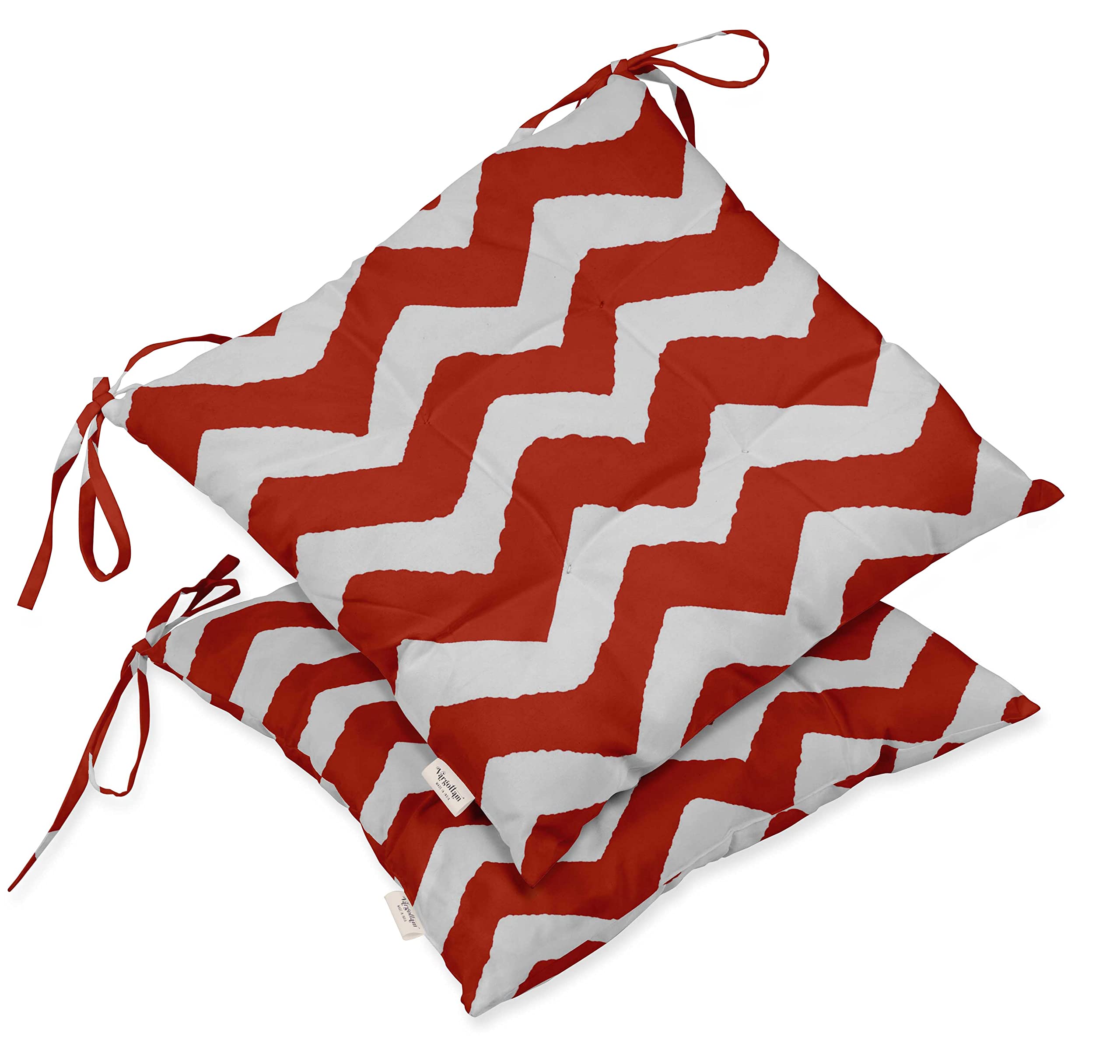 Water Resistant Indoor/Outdoor Tufted Square Patio Cushion Set of 2 - 19-inch Chevron Print Seat Cushions in Red | Perfect for Patio Furniture, Garden Chairs & Poolside Lounging