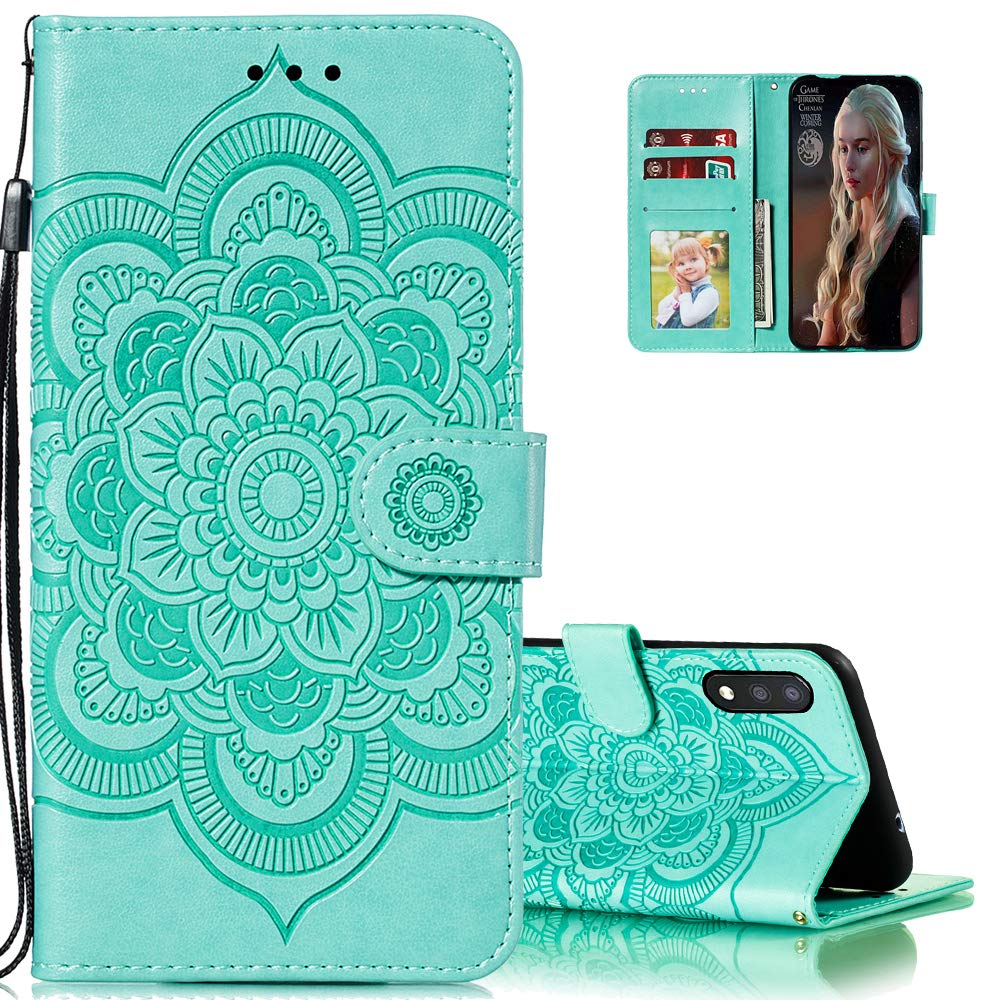 Premium PU Leather Mandala Embossed Flip Wallet Case for Samsung Galaxy A01 - Shockproof Cover with Card Holder & Kickstand (Mandala Green) | Perfect for Daily Use, Travel & Business Meetings