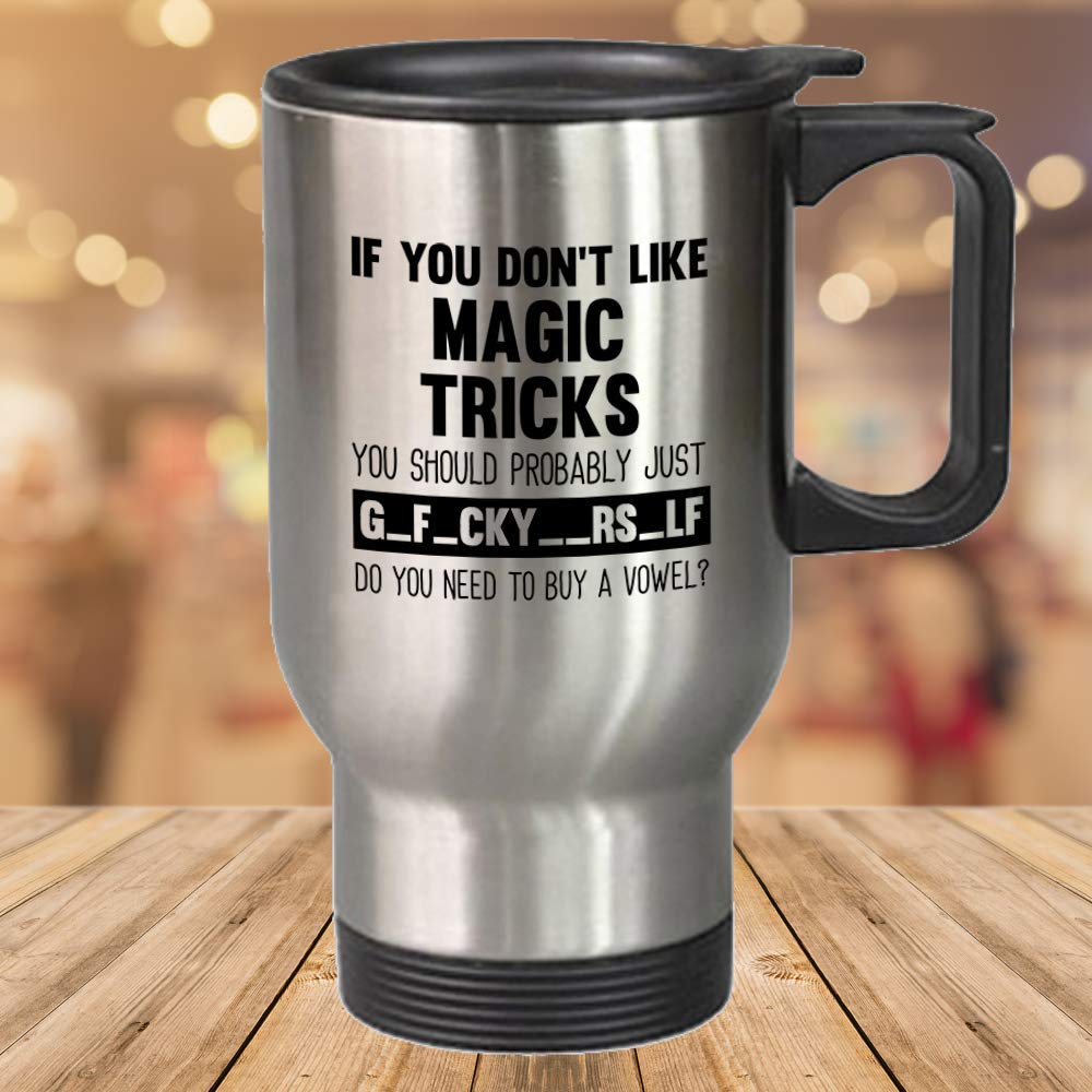 14 oz Funny Magic Tricks Travel Mug - Stainless Steel Novelty Cup for Adults - Perfect Christmas & Birthday Gift for Men & Women - Great for Office, Travel & Coffee Lovers