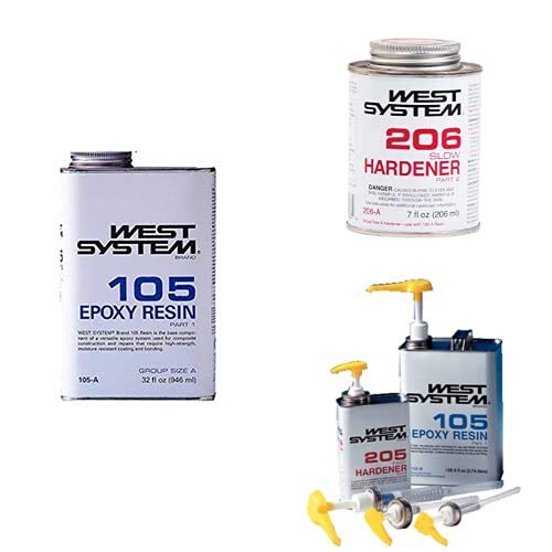 West System 105-A Epoxy Resin (1 Quart) with 206-A Slow Hardener (0.44 Pint) & Mini Metering Pump Set - Professional Marine & Woodworking Adhesive for Boat Repair, Furniture Making & DIY Projects