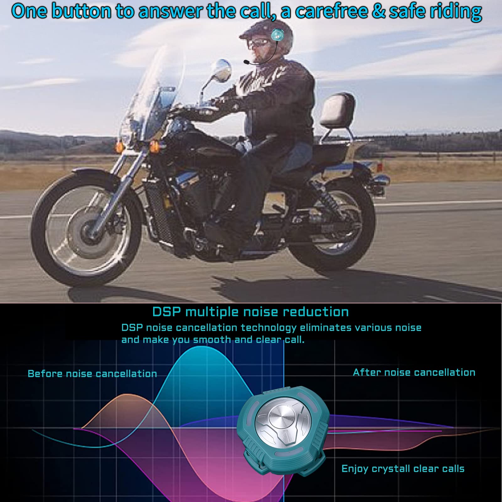 Wireless Motorcycle Bluetooth Helmet Headset with Bone Conduction & DSP Noise Cancellation Mic - IP66 Waterproof, Green - Perfect for Riding, Commuting & Outdoor Adventures