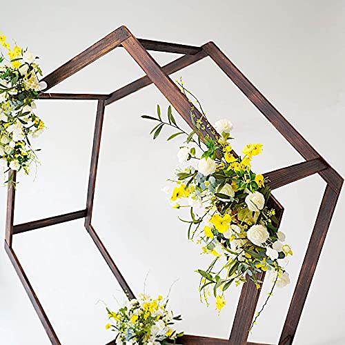 7ft Dark Brown Wood Hexagon Wedding Arch for Party & Reception Decor