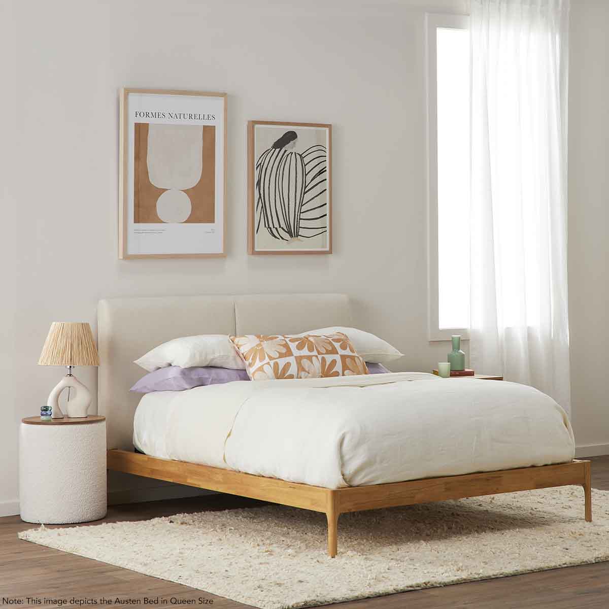 Austen Double Bed Frame - Queen Size Wooden Platform Bed with Headboard - Sturdy & Modern Design for Bedroom, Guest Room, or Dorm