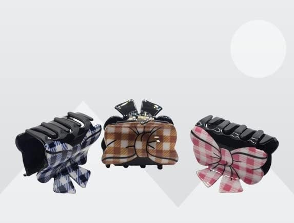 Stylish 3-Piece Korean Butterfly Hair Claw Clips for Women - Hair Clutchers & Accessories in Blue, Brown, Pink - Perfect for Ponytails, Buns & Everyday Hairstyles