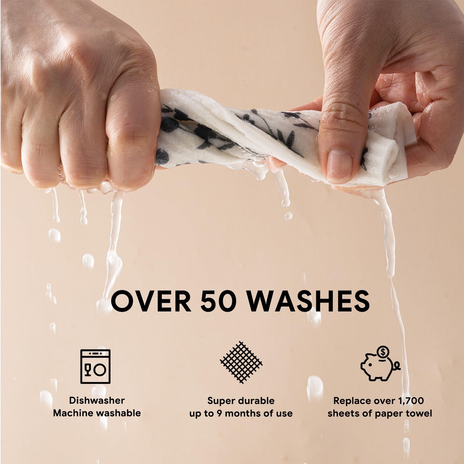 RECYCO Swedish Dishcloths 5-Pack | Reusable, Washable & Absorbent Kitchen Cleaning Cloths | Eco-Friendly Cellulose Sponge Towels for Dishes, Countertops & Surfaces (8