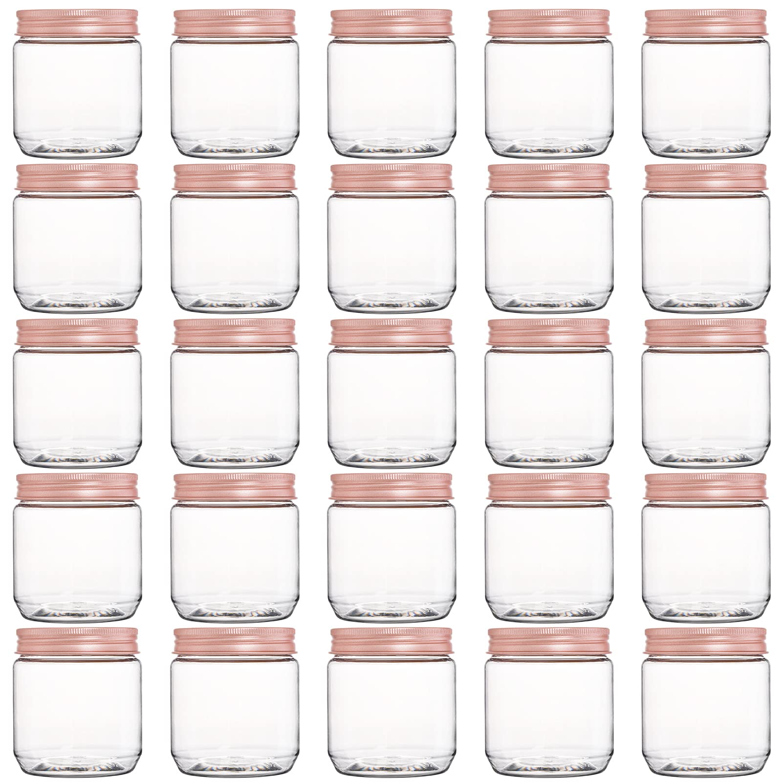Fasmov 25 Pack 8oz Clear Plastic Jars with Rose Gold Lids - BPA Free Empty Round Containers for Slime, Crafts, Kitchen & Bathroom Storage | Perfect for DIY, Organizing Spices, Beauty Products & Home Decor