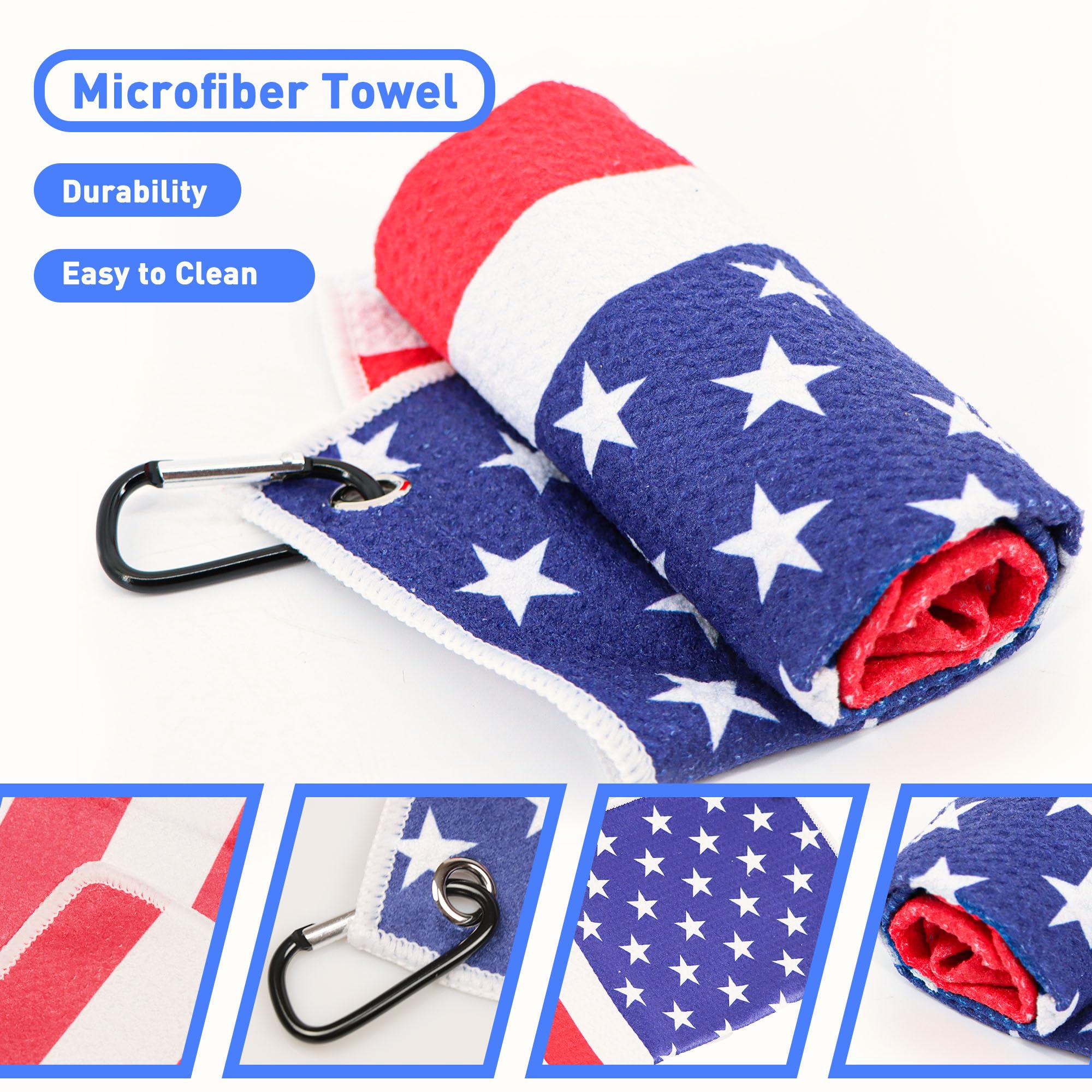 Premium Golf Club Brush & American Flag Golf Towel Set - Magnetic Golf Groove Cleaner Kit with Strong Magnet Stick for Golf Clubs & Bags | Perfect for On-Course Cleaning & Club Maintenance