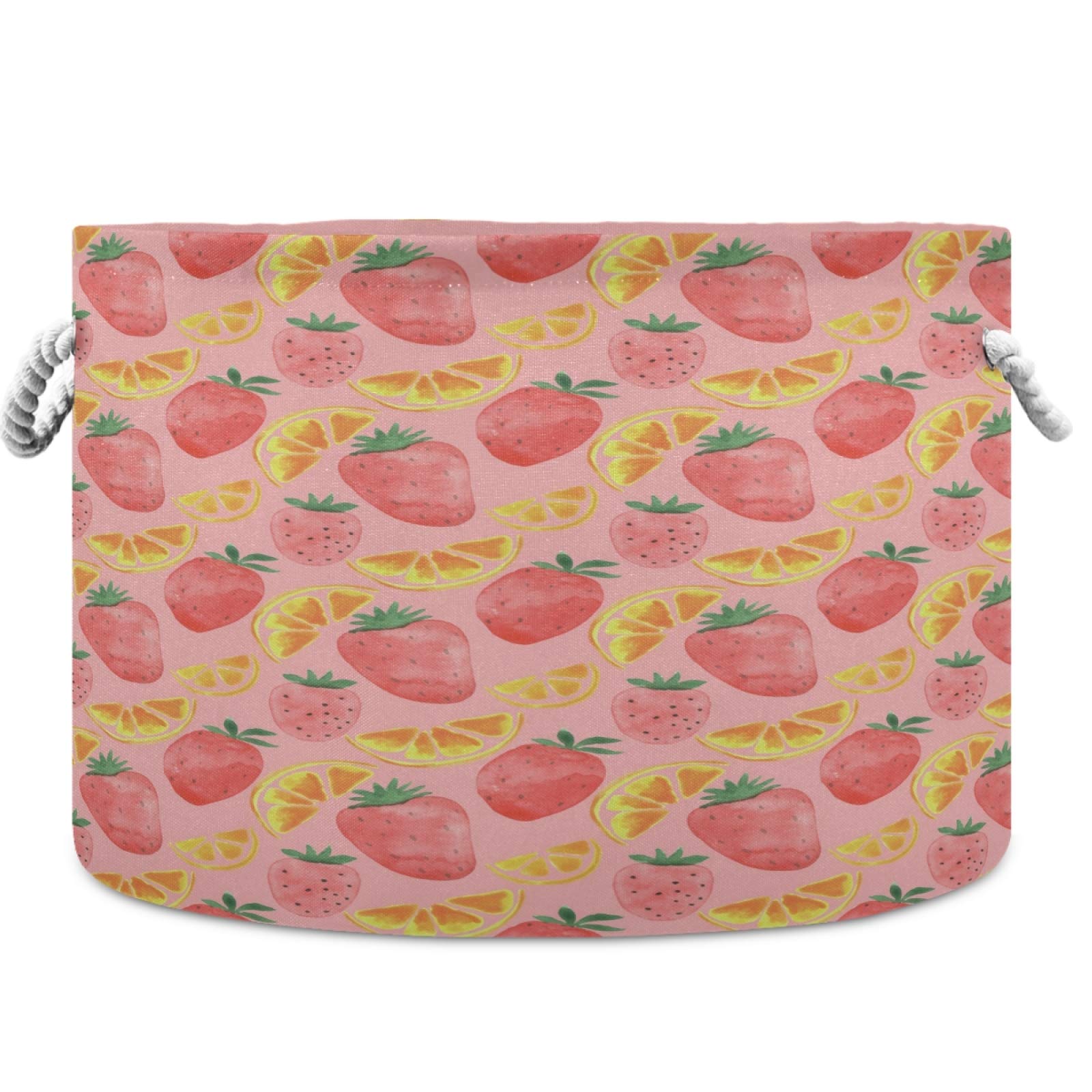 Visesunny Canvas Storage Basket - Strawberry & Lemon Print Toy Organizer Bin for Kids Room, Playroom, Shelves | Nursery Hamper, Laundry Basket, Gift Basket | Perfect for Organizing Toys, Clothes & Decor