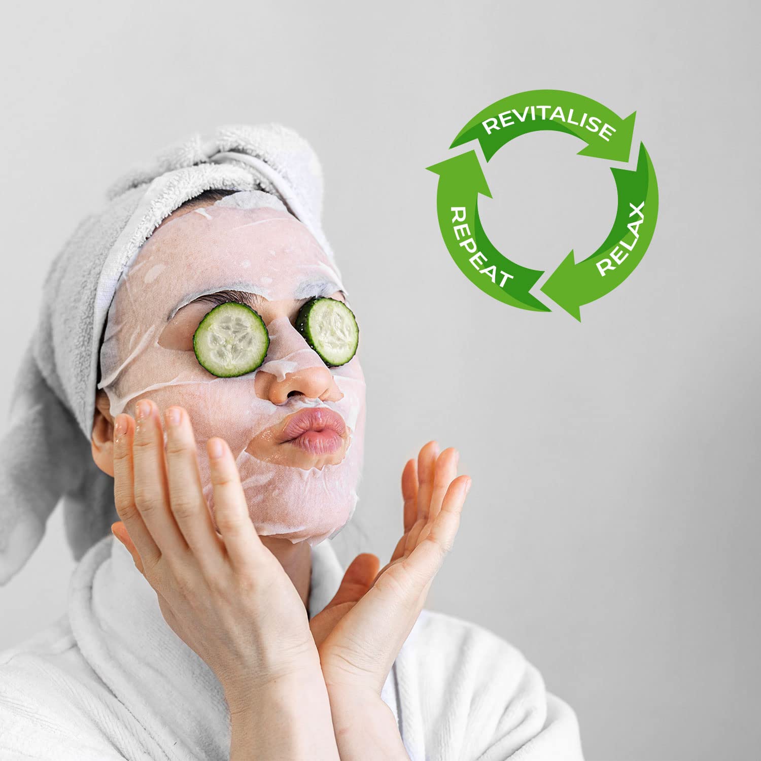 Just Herbs Sheet Mask for Glowing Skin - Green Tea, Mint & Cucumber Facial Serum Masks (20g) | Hydrating & Brightening Face Mask for Spa Day & Self-Care Routine