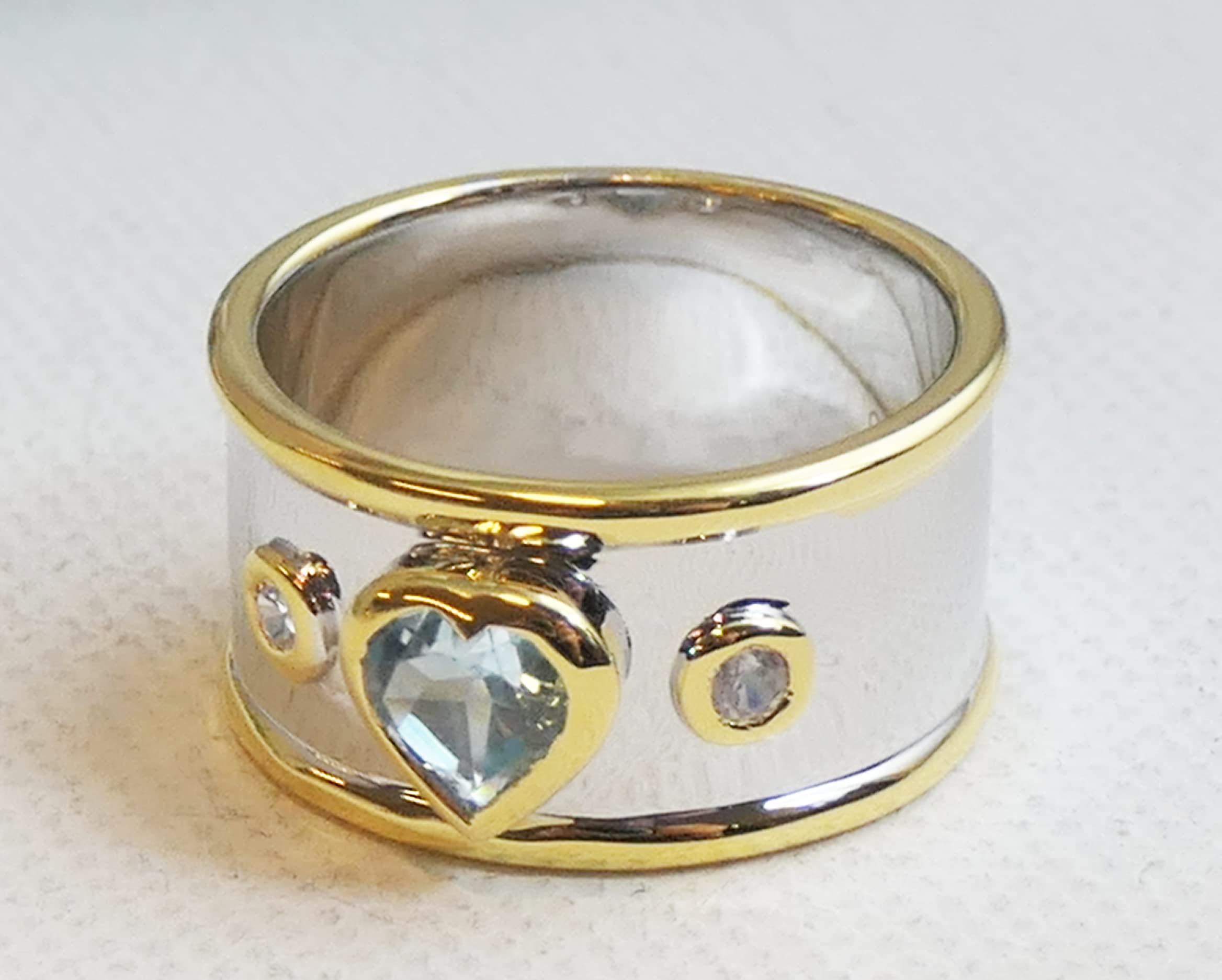 Blue Topaz & Zircon Heart Sterling Silver Ring - Natural December Birthstone Jewelry - Handmade Gift for Women - Valentine's Day, Mother's Day, Birthday Present - Perfect for Romantic Occasions & Special Celebrations