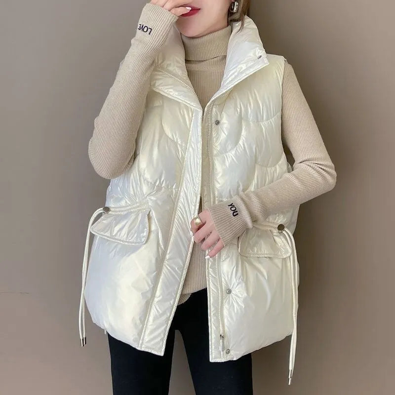 Elegant Women's Stand Collar Quilted Vest - Winter Warm Sleeveless Jacket for Women | Solid Color Casual Fashion Coat | Perfect for Office Wear, Outdoor Activities & Fall Layering
