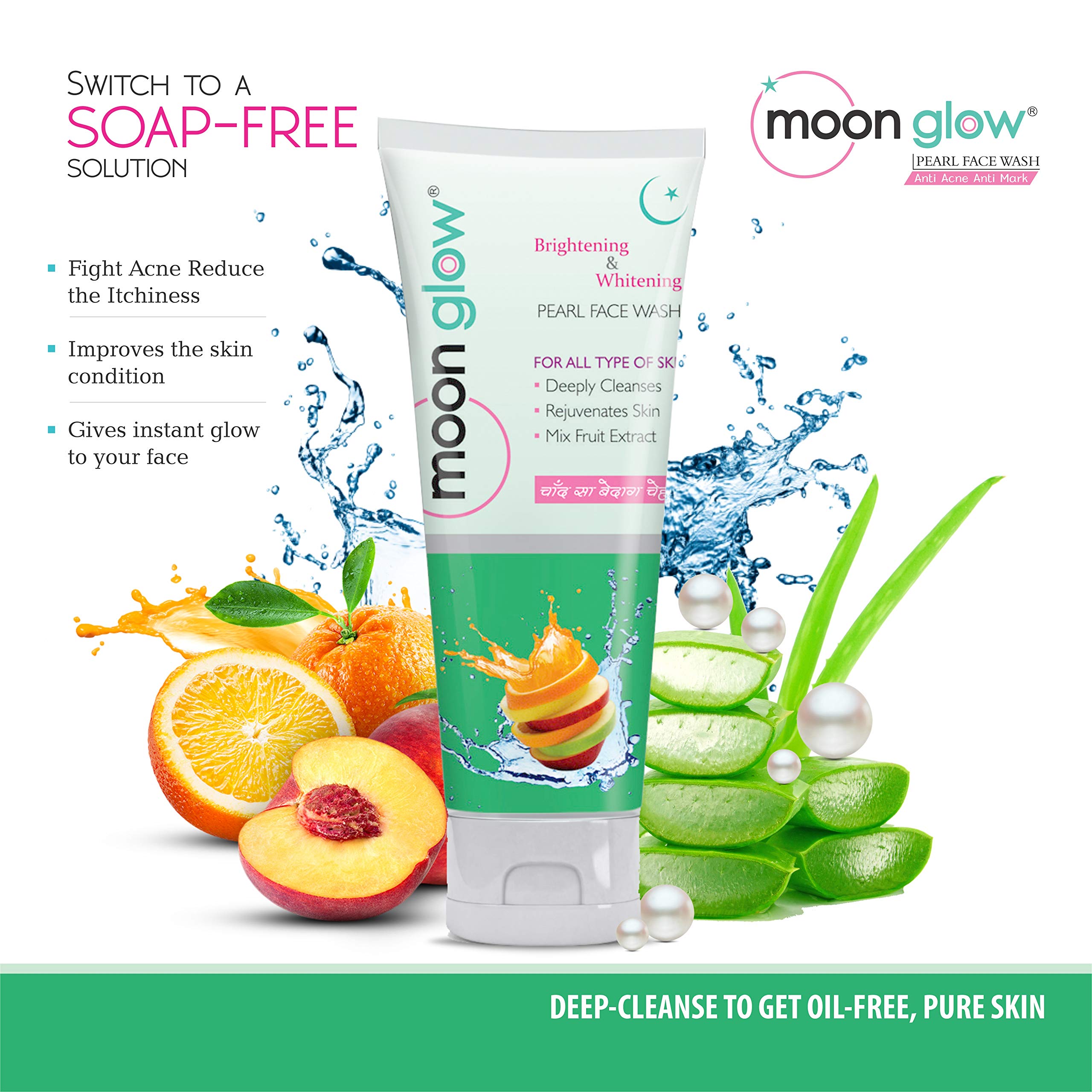 Moon Glow Pearl Face Wash for Acne & Anti-Aging - Reduces Stretch Marks, Dark Circles & Blemishes - Brightening Facial Cleanser (3 x 60g) - Perfect for Daily Skincare Routine & Nighttime Regimen