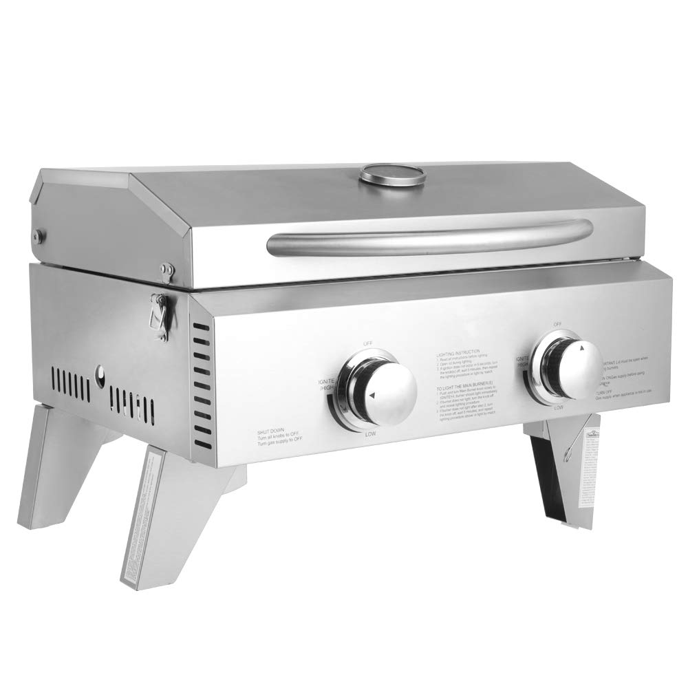 **Dysetcs 20,000 BTU Stainless Steel Portable Propane Gas Grill - 2 Burner Outdoor Camping Stove with Foldable Legs for BBQ, Patio, Garden & Picnic Cooking**    *(Perfect for Backyard Gatherings, Tailgating, Beach Trips & RV Adventures)*