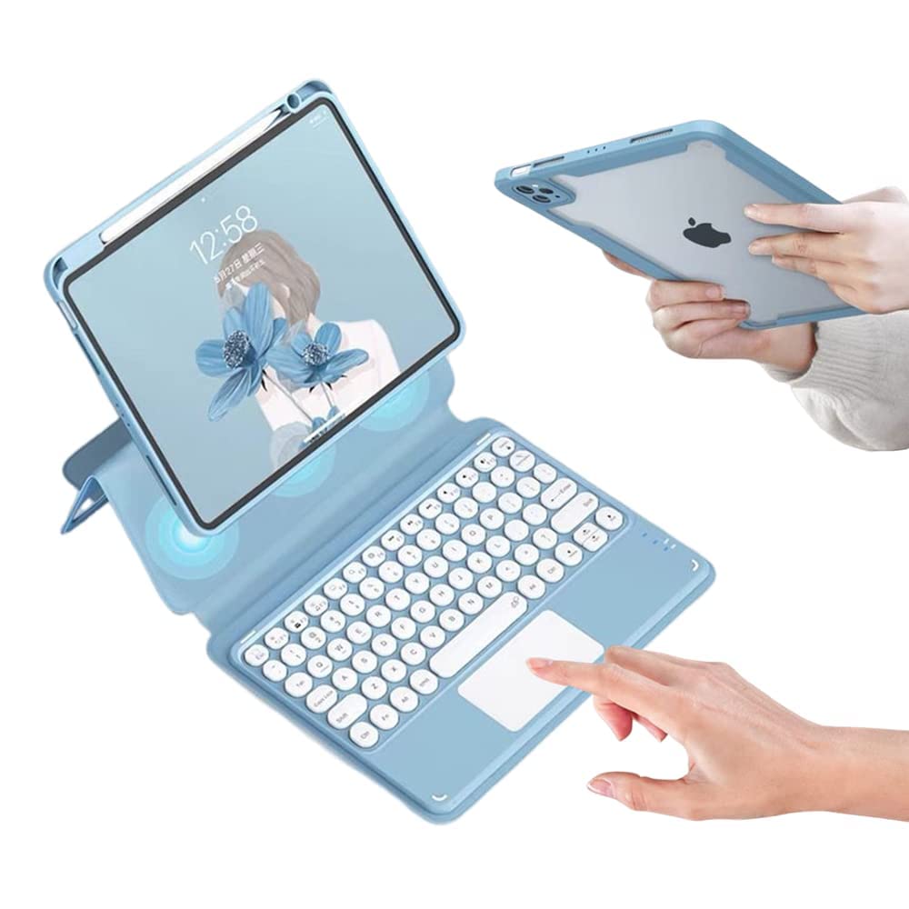 Magnetic Detachable Keyboard Case for iPad Mini 7 (A17 Pro) & iPad Mini 6th Gen - Bluetooth Trackpad Keyboard with Pencil Holder & Clear Protective Cover - Blue | Perfect for Work, Study & Travel