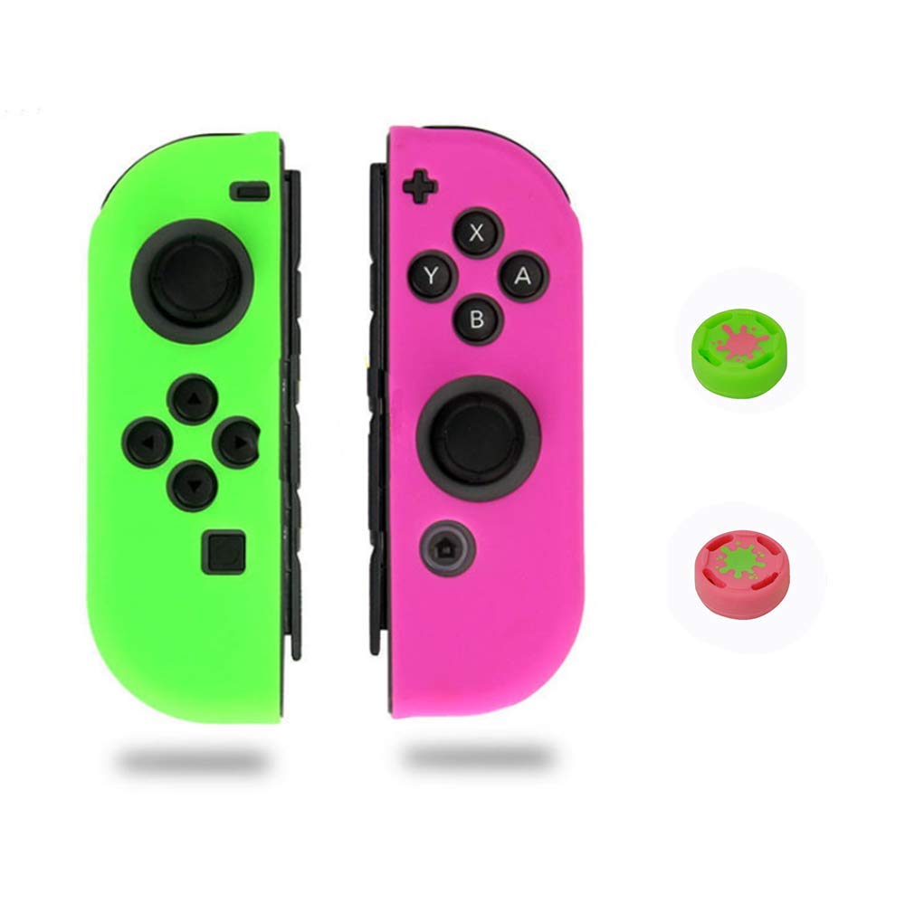 Soft Silicone Thumb Grips Joystick Cap Cover - Protective Skin Case for Nintendo Switch Joy-Con (Green + Rose Red) - Improve Gaming Comfort & Prevent Wear - Perfect for Switch, Switch Lite & OLED Models