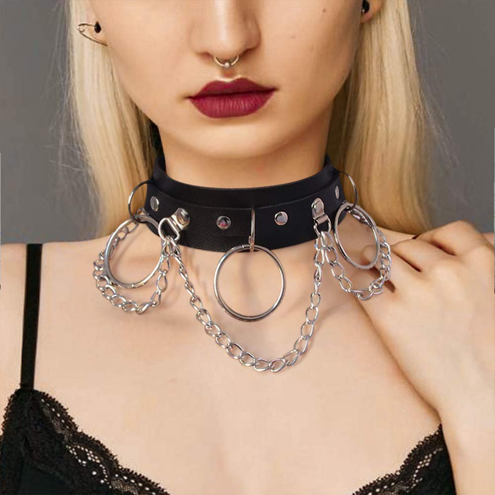 MJartoria Gothic Jewelry - Punk Rock Adjustable Black PU Leather Choker Necklace Set for Women - 2PCS Heart Collar Necklaces for Goth, Emo, Halloween Costume & Alternative Fashion
