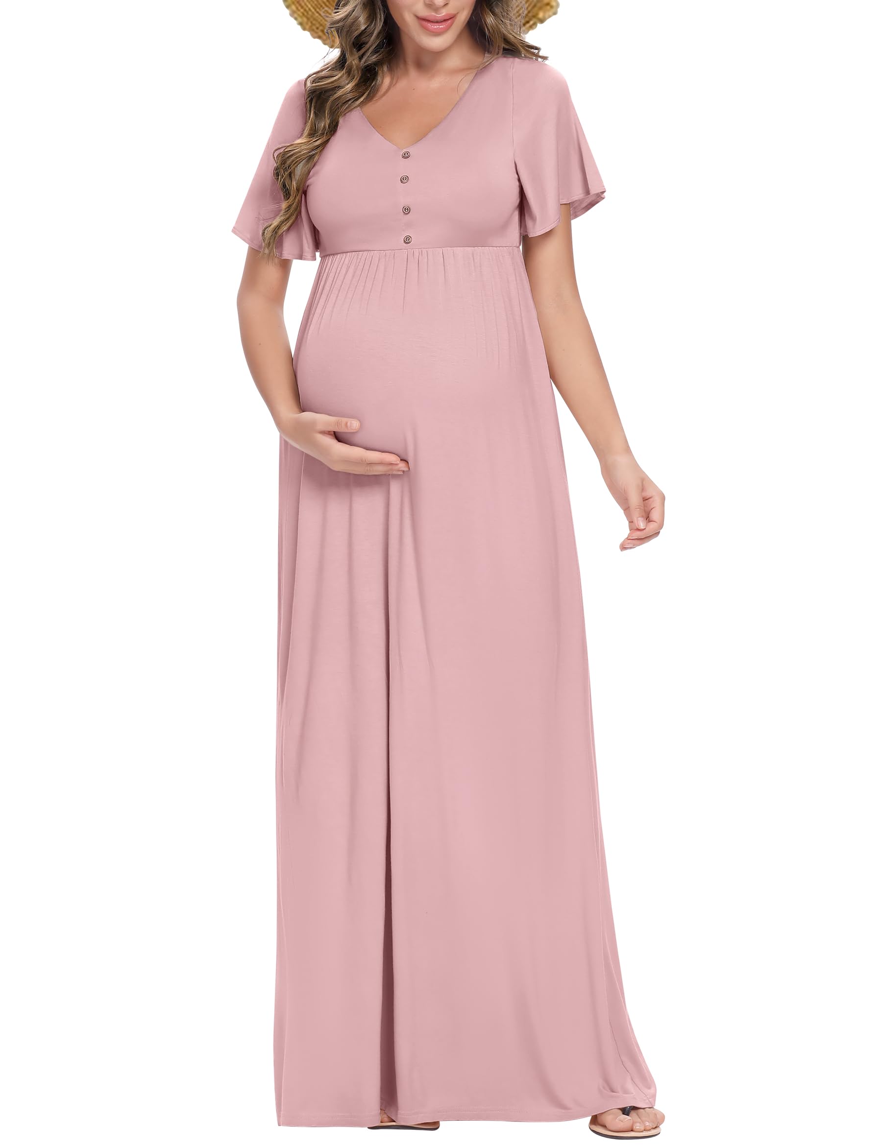 Peauty Summer Maternity Dresses for Women - Flowy Photoshoot & Baby Shower Dress with Decorative Buttons | Comfortable Pregnancy Outfit for Beach, Party & Special Occasions