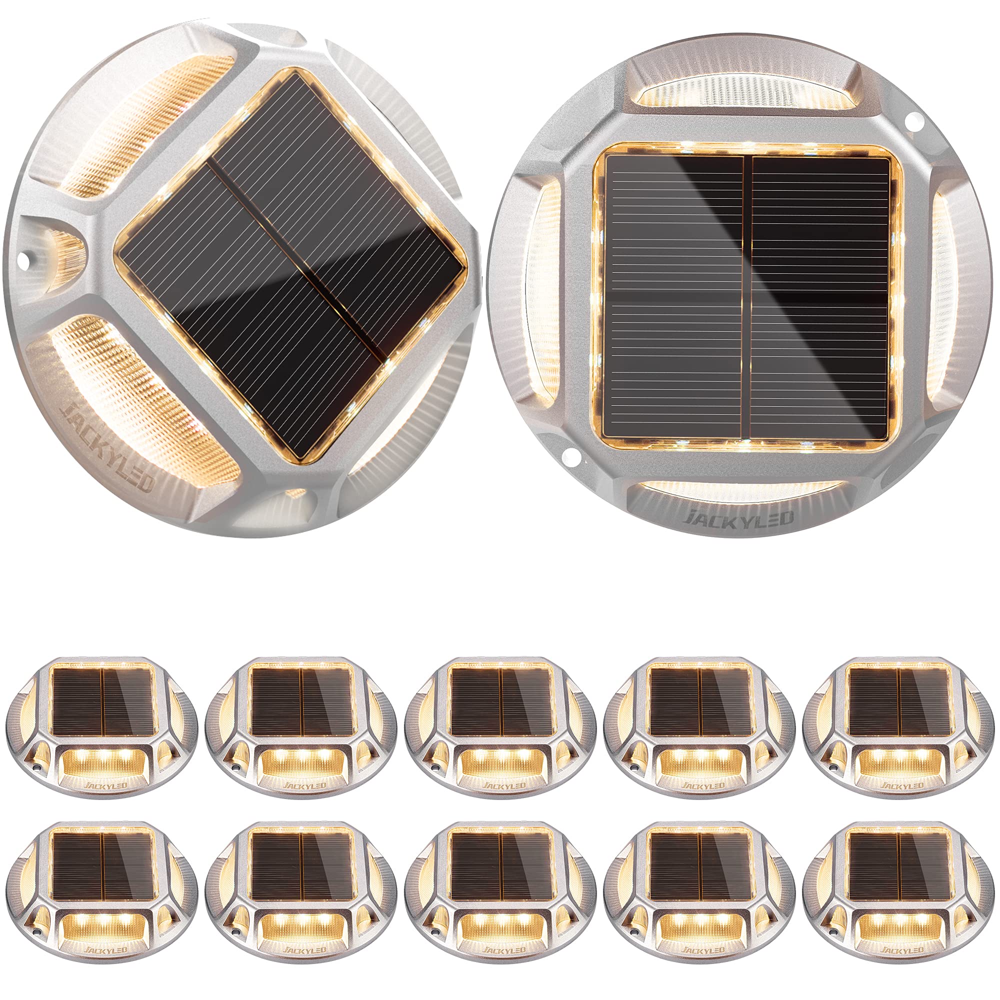 12-Pack JACKYLED Solar Dock Lights Outdoor - 12 LED Waterproof Solar Driveway Lights (3000K Warm White) for Driveway, Sidewalk, Steps, Stairs, Garden & Patio Lighting | IP68 Waterproof Solar Powered Landscape Markers