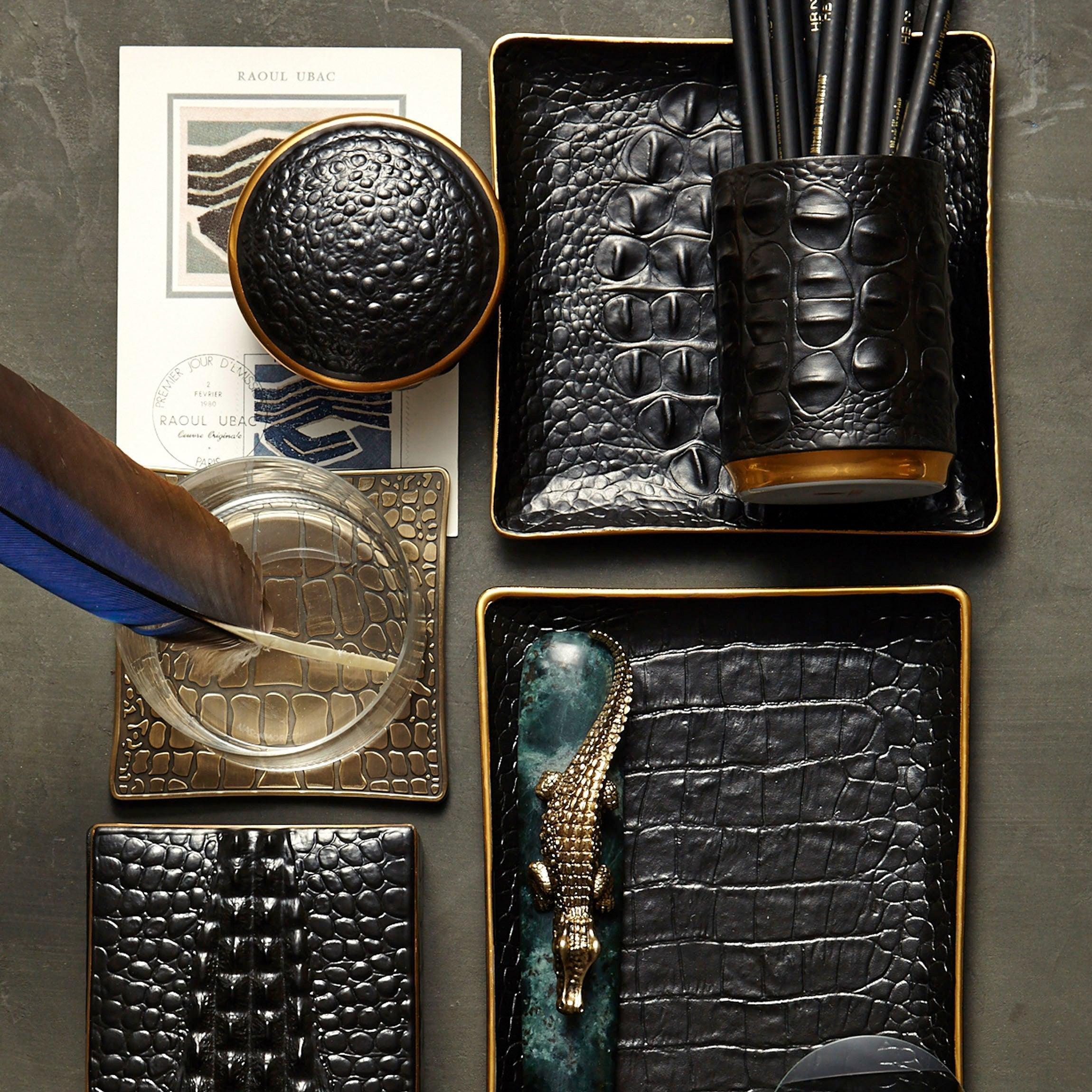 Premium Crocodile Pattern Square Serving Tray - Elegant Home Decor for Dining, Coffee Table, or Bathroom Organization