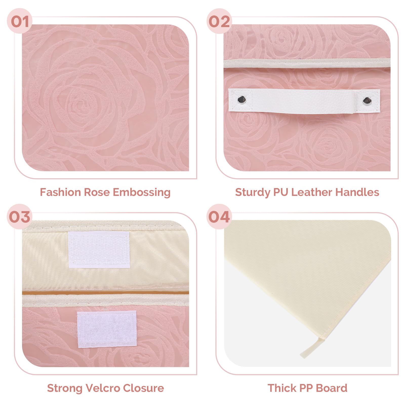 Lucky Monet Cute Storage Bin Boxes with Lids - Washable Decorative Fabric Storage Baskets, Collapsible PU Leather Handle Box Cubes for Shelf Closet Organizer (3-Pack, Pink, Large) - Perfect for Bedroom, Nursery & Home Organization