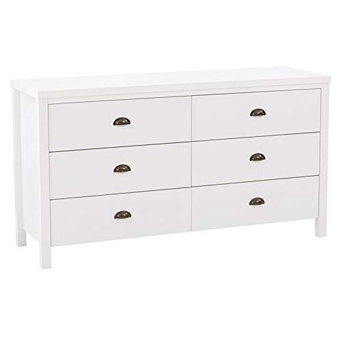 CorLiving Boston 6-Drawer Dresser in White - Engineered Wood Bedroom Furniture for Storage & Organization | Perfect for Bedroom, Guest Room, or Dorm