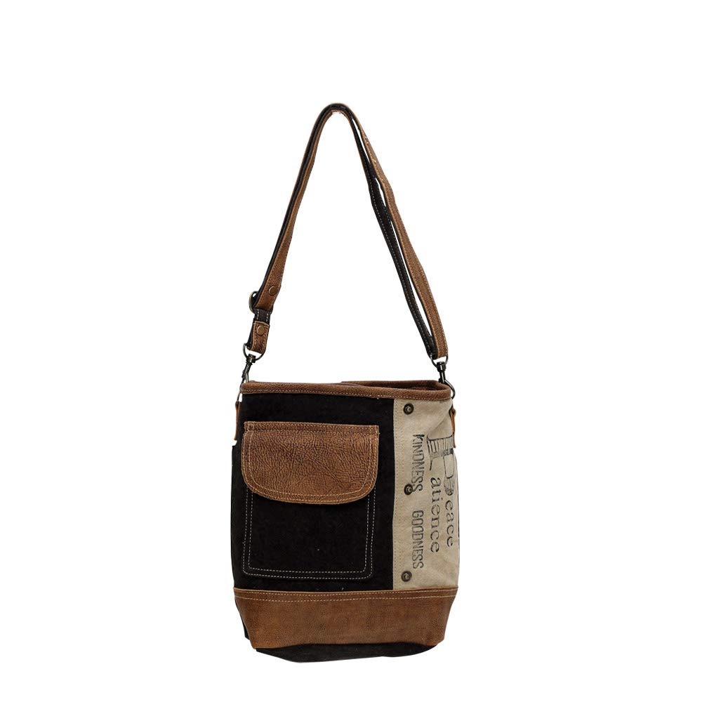 Eco-Friendly Upcycled Canvas Crossbody Bag with Genuine Leather Trim - Perfect for Travel, Shopping & Everyday Use