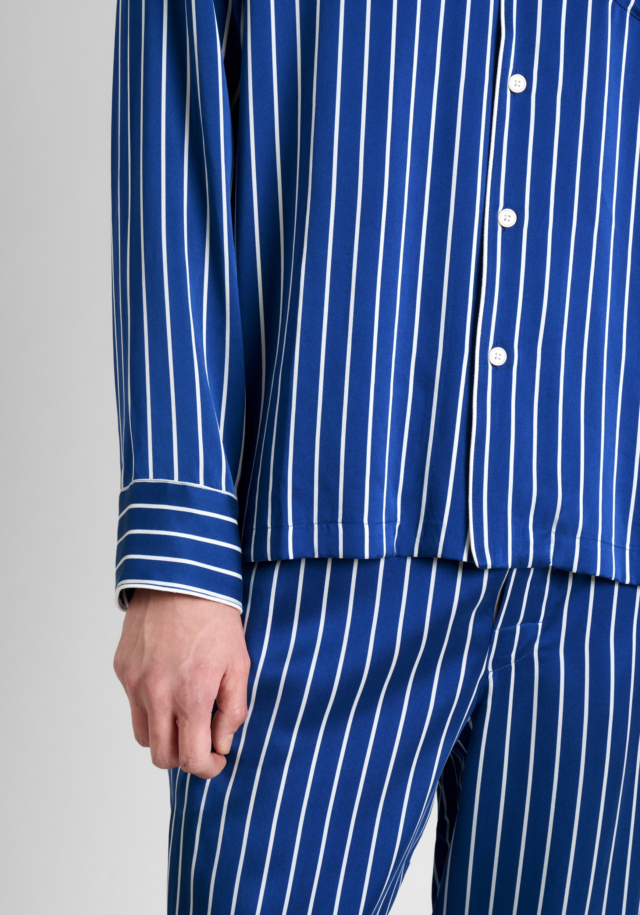 Washable Silk Henry Pajama Set - Blue & White Striped Pajamas for Men & Women | Soft Luxury Sleepwear for Home, Travel & Relaxation