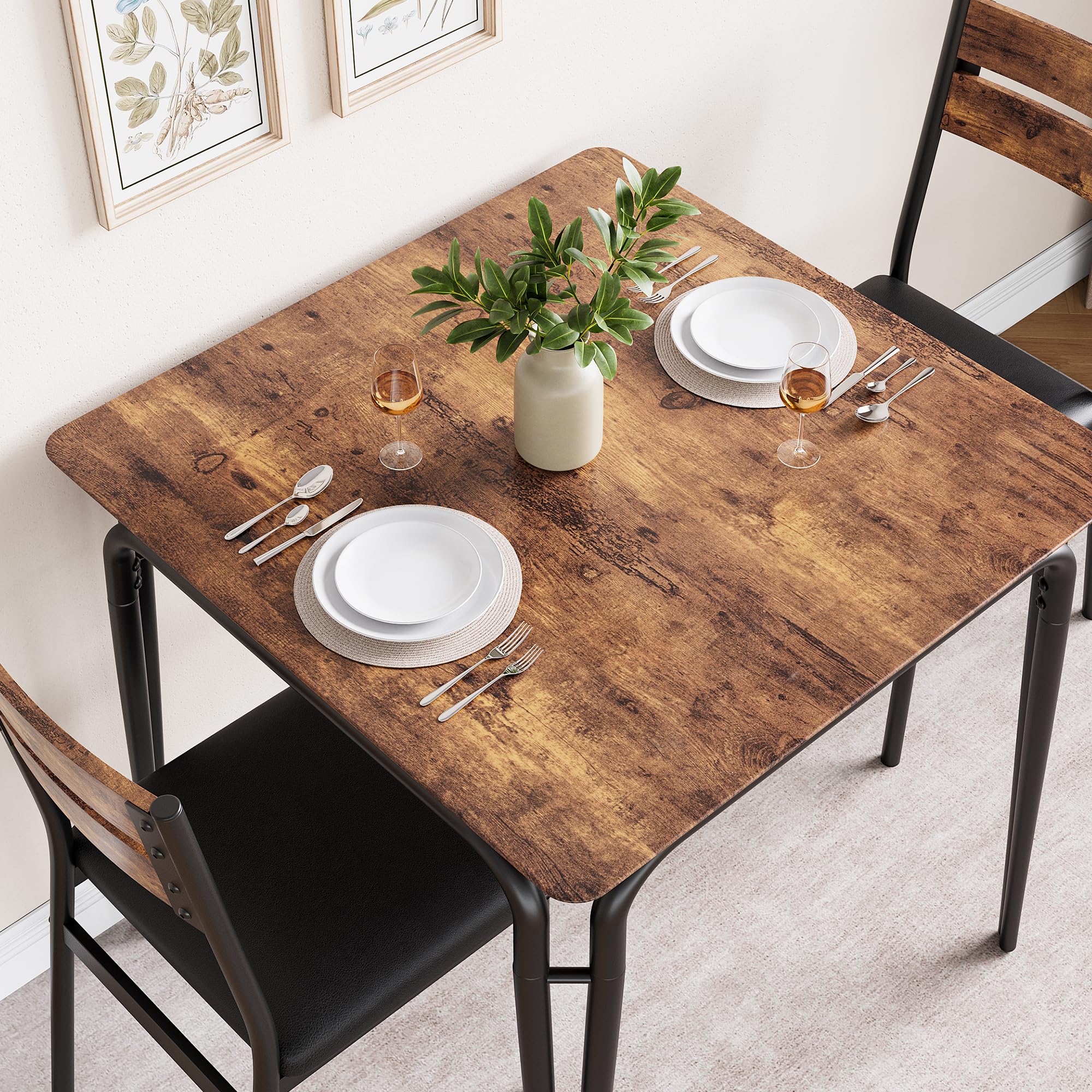 Compact 2-Person Square Dining Table Set with 2 Chairs - Space-Saving 3-Piece Kitchen & Dinette Set for Small Apartments, Breakfast Nooks, and Cozy Dining Spaces