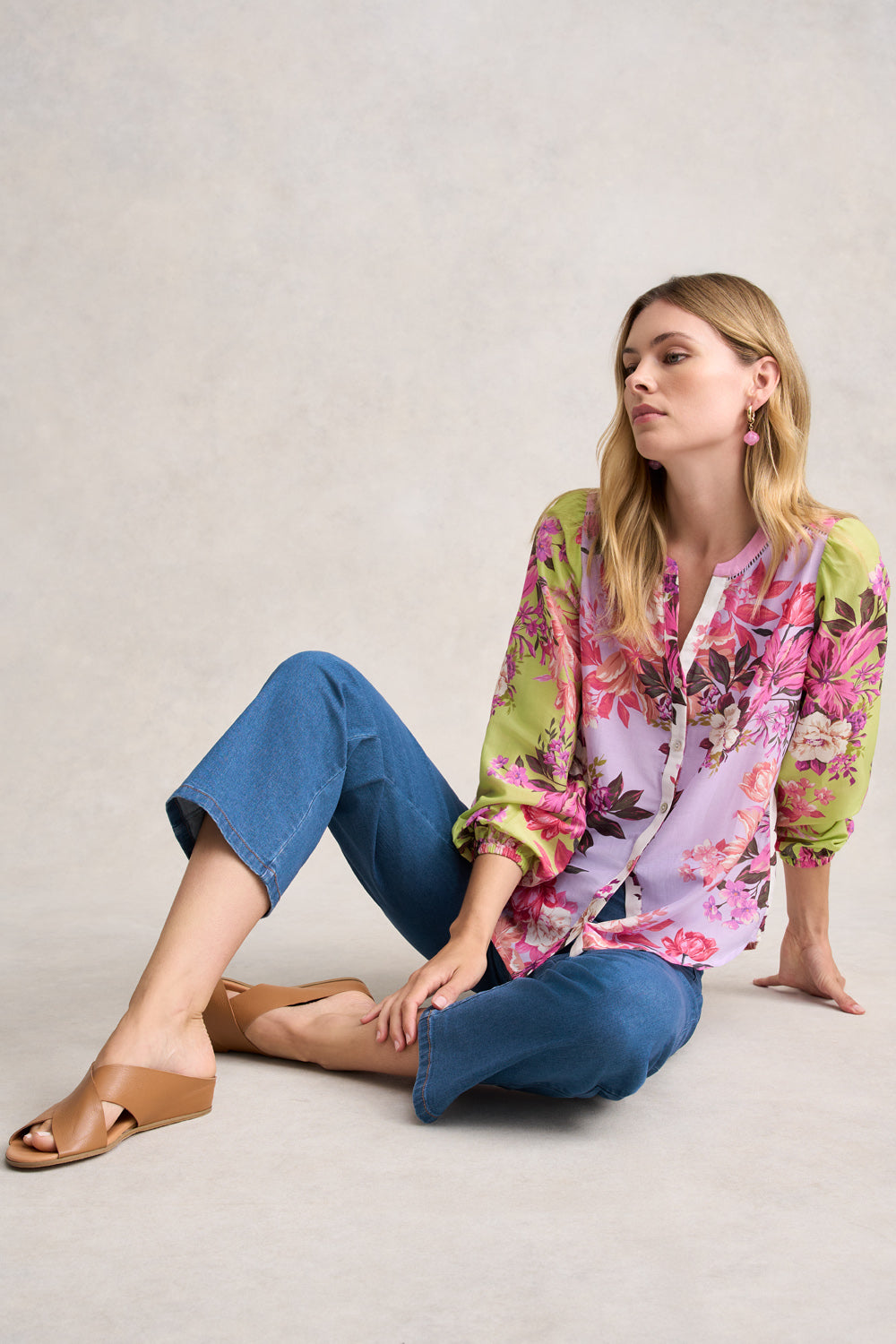 Printed Cotton Silk Shirt for Women - Spliced Floral Blouse with Elegant Design | Perfect for Office Wear, Casual Outings & Special Occasions