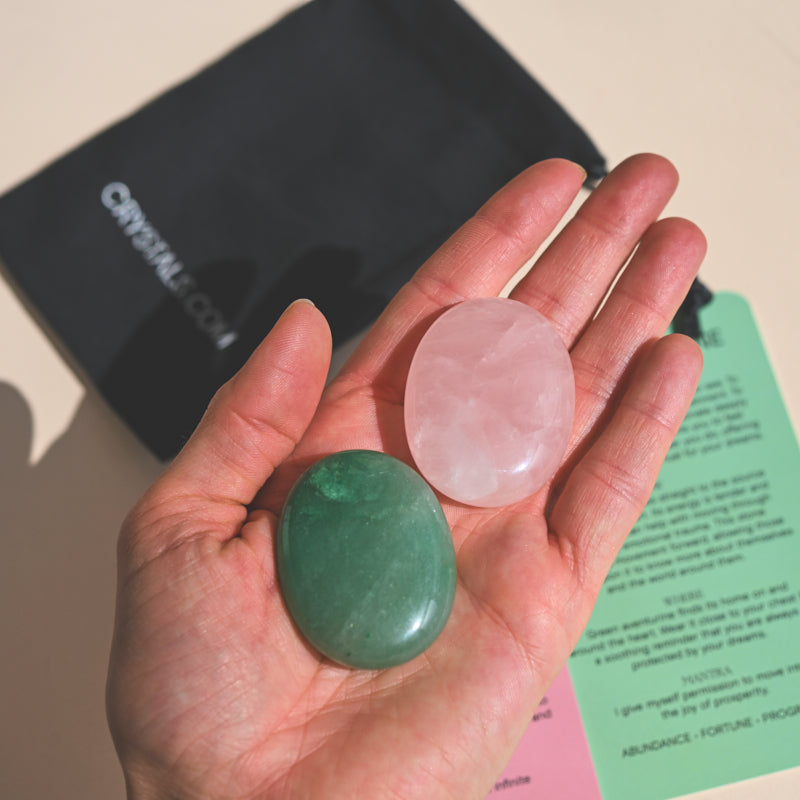 Love Pouch - Rose Quartz & Green Aventurine Crystal Pouch for Positive Energy, Self-Love & Good Luck | Perfect for Meditation, Yoga & Spiritual Healing