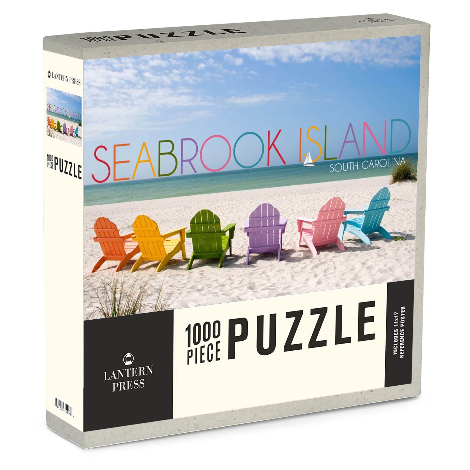1000 Piece Jigsaw Puzzle - Seabrook Island South Carolina Beach Scene with Colorful Chairs | Eco-Friendly Linen Paper | Made in USA | Perfect for Family Game Night & Adult Relaxation