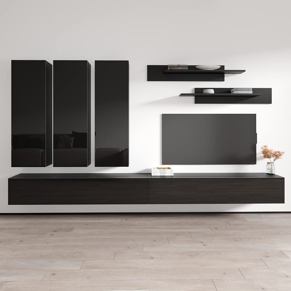 Modern Floating TV Stand with Storage & LED Lights - Wall-Mounted Entertainment Center for Bedroom & Living Room - E1 30TV Console with Shelves - Perfect for Small Spaces & Home Theater Setup - Black