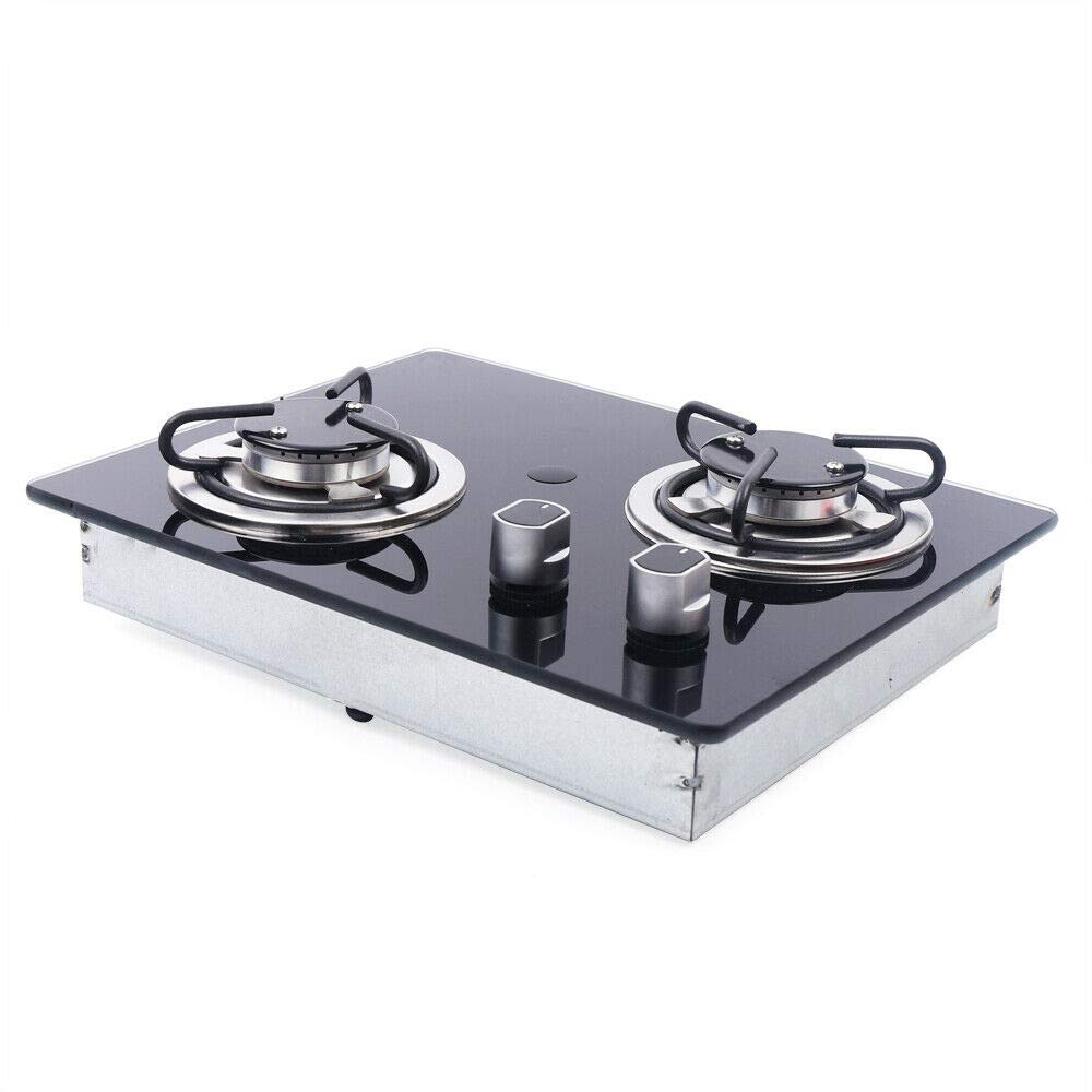2 Burner LPG Gas Cooktop for RV & Camper - Tempered Glass Gas Hob Stove for Household Kitchen - Perfect for Outdoor Cooking, Camping & Small Spaces