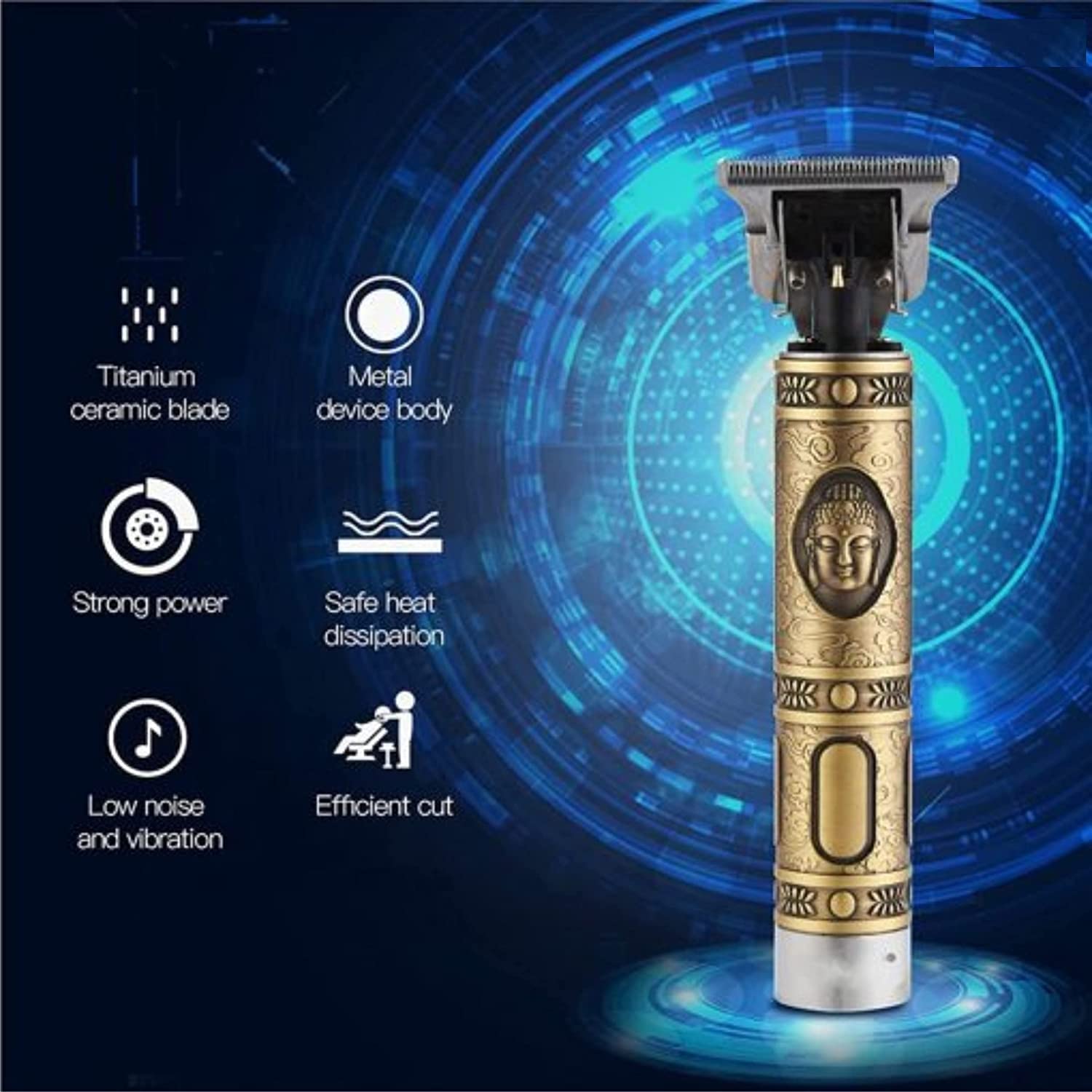 EVERSTRONG Professional Corded Electric Hair Trimmer for Men - Adjustable Blade Clipper & Shaver with Golden Finish - Perfect for Home Haircuts, Beard Trimming, and Buddha Style Grooming