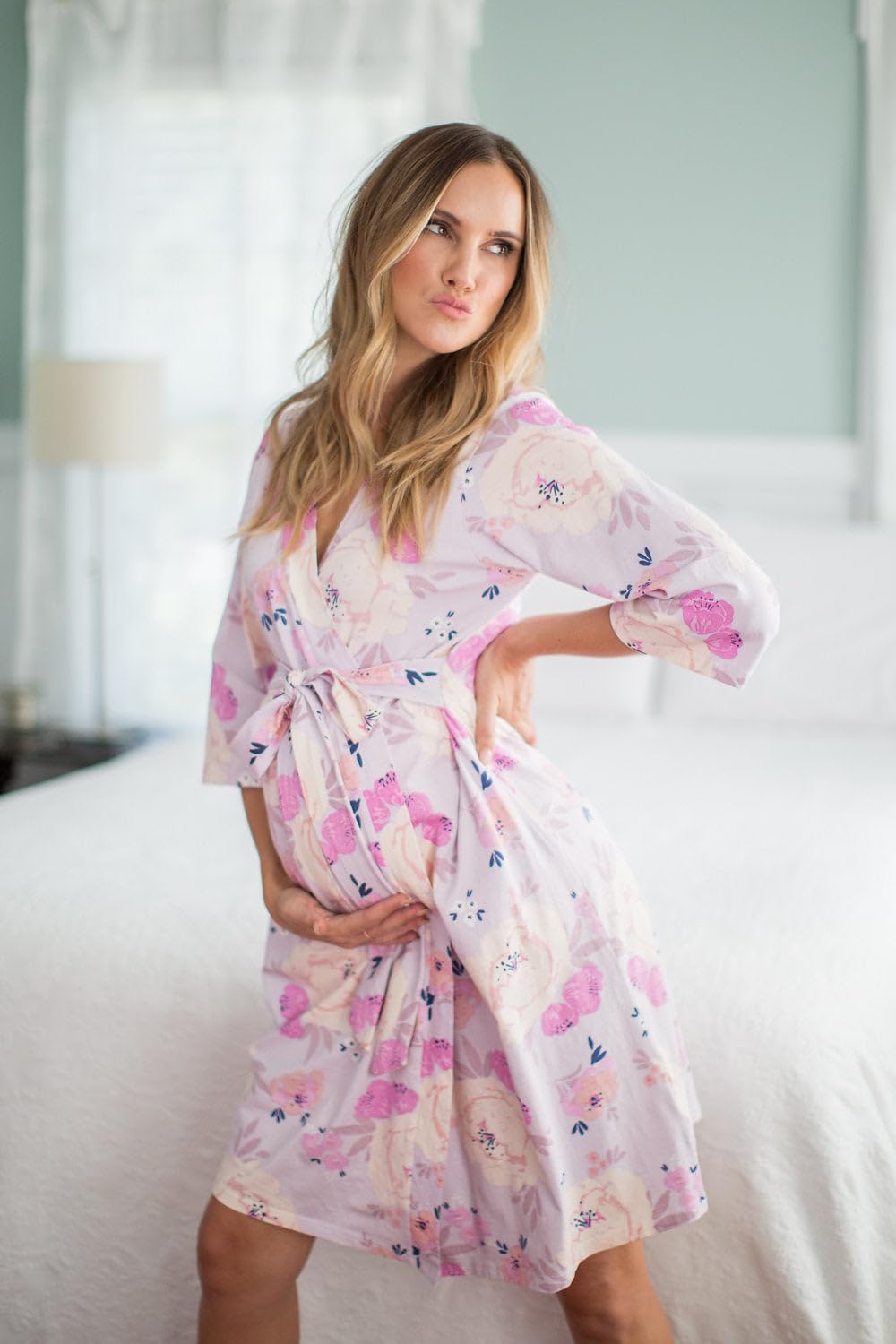 Baby Be Mine Maternity Nursing Delivery Robe & Baby Girl Swaddle Blanket Set with Daddy T-Shirt - Soft Comfortable Postpartum & Newborn Essentials for Hospital, Home & Photo Shoots