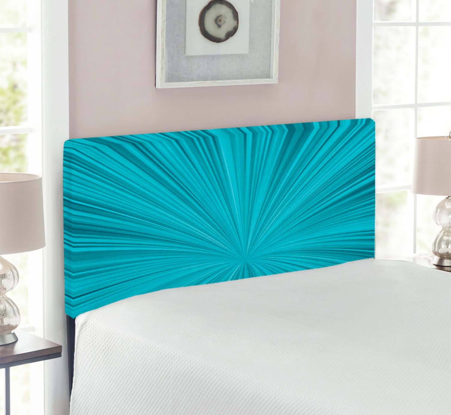 Ambesonne Teal Upholstered Headboard - Abstract Vortex Firework Design, Memory Foam Decorative Metal Bed Frame for Twin Size (Turquoise) | Perfect for Modern Bedrooms, Guest Rooms & Dorm Decor